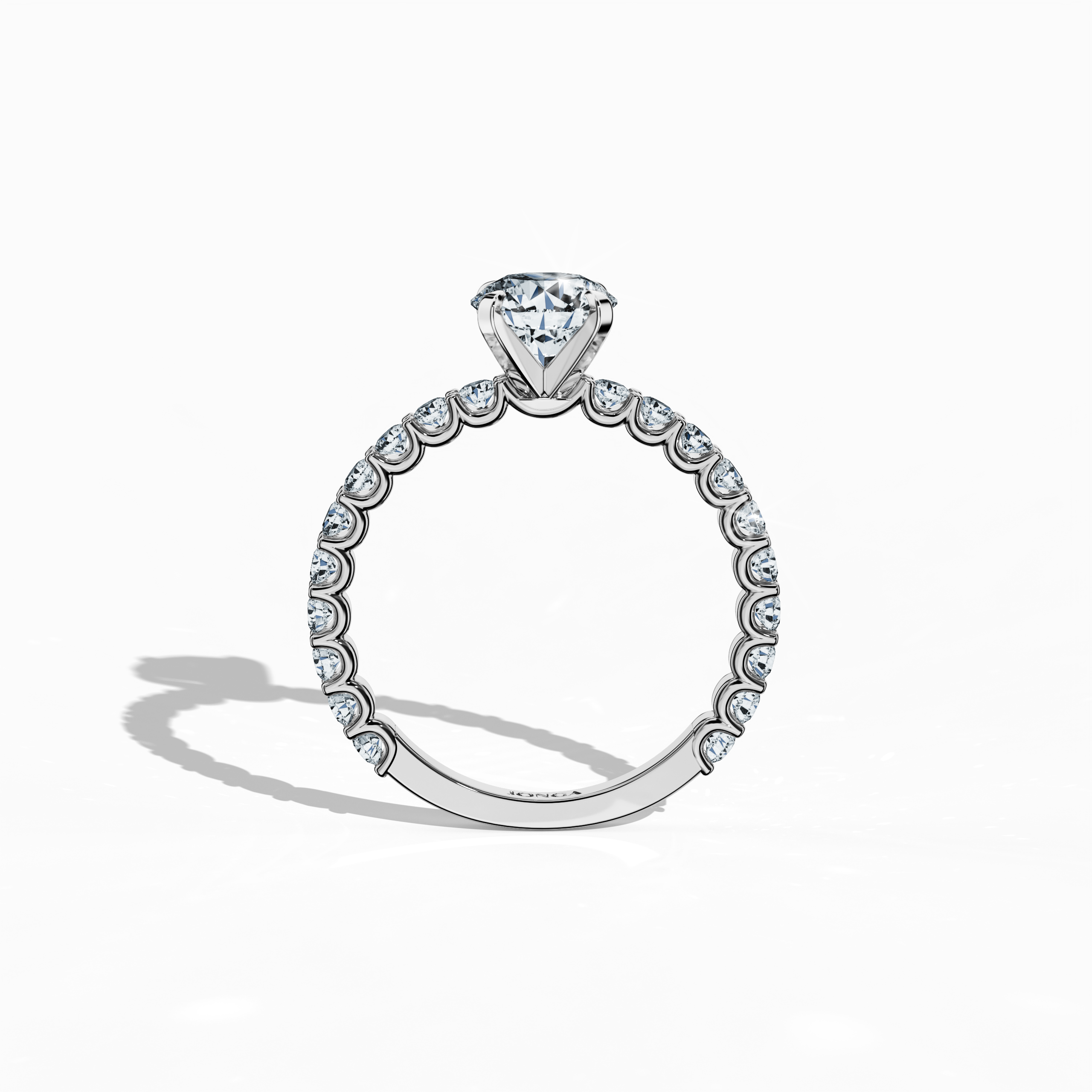 Standing front view of a белое золото solitaire Eternity ring featuring a 1 карат center/centre diamond and 0.80 карат side diamonds in a secure four-nail prong setting. Perfectly suited as a wedding band, engagement ring, or fine Украшения/fine Ювелирные изделия statement, this diamond eternity band is admired for its timeless appeal. Its brilliance makes it a luxurious bridal choice. Keywords: белое золото, diamond eternity band, solitaire ring, wedding Украшения/Ювелирные изделия, bridal, 1.80 карат.