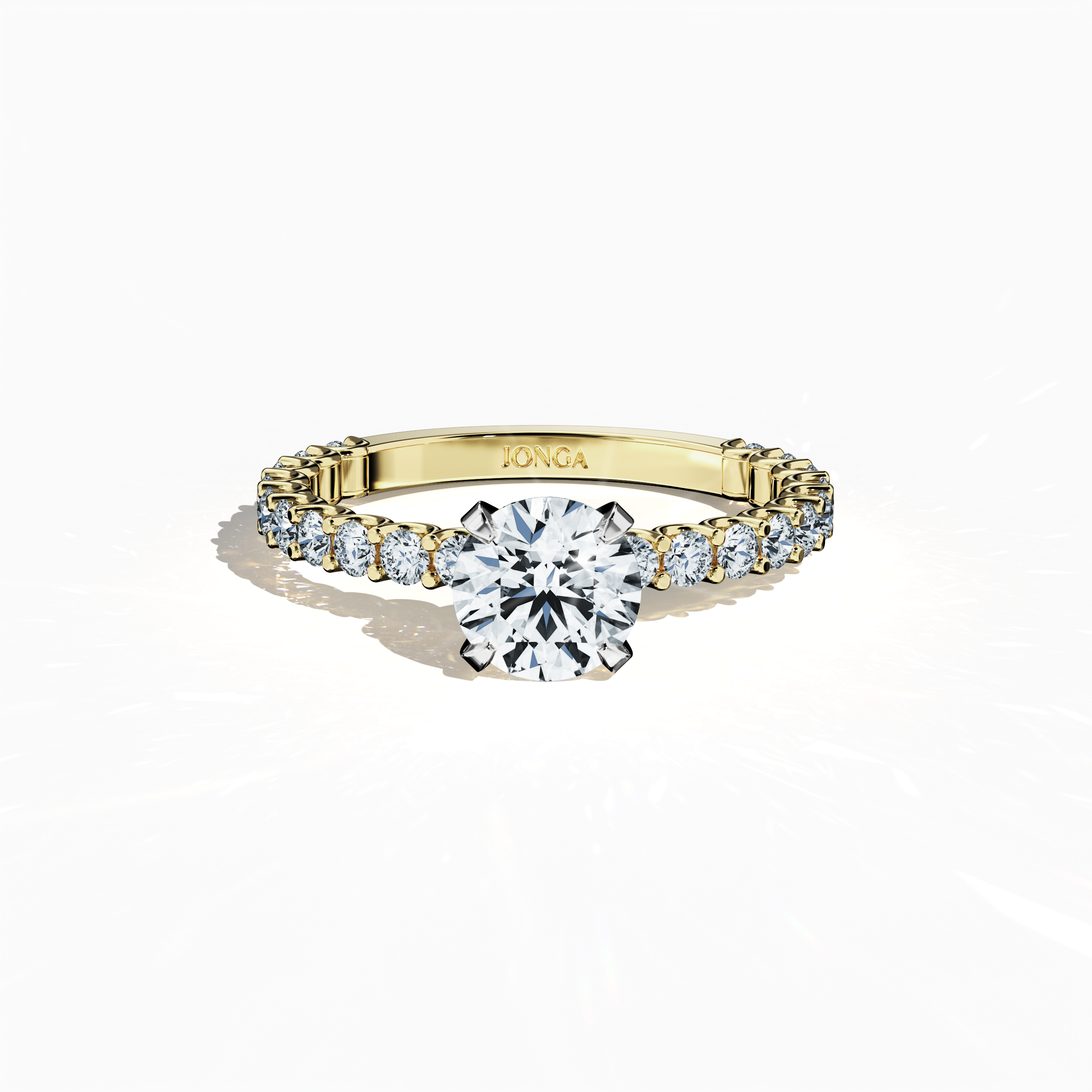 Sleeping front top view of a жёлтое золото solitaire Eternity ring, showcasing a striking 1 карат center/centre diamond and 0.80 карат side diamonds in a secure four-nail prong setting. Ideal for engagement, wedding, or fine Украшения/fine Ювелирные изделия collections, this eternity band blends vintage charm with modern brilliance. Keywords: жёлтое золото, eternity ring, diamond band, wedding Украшения, bridal Ювелирные изделия, luxury diamond ring, engagement, 1.80 карат, classic elegance.