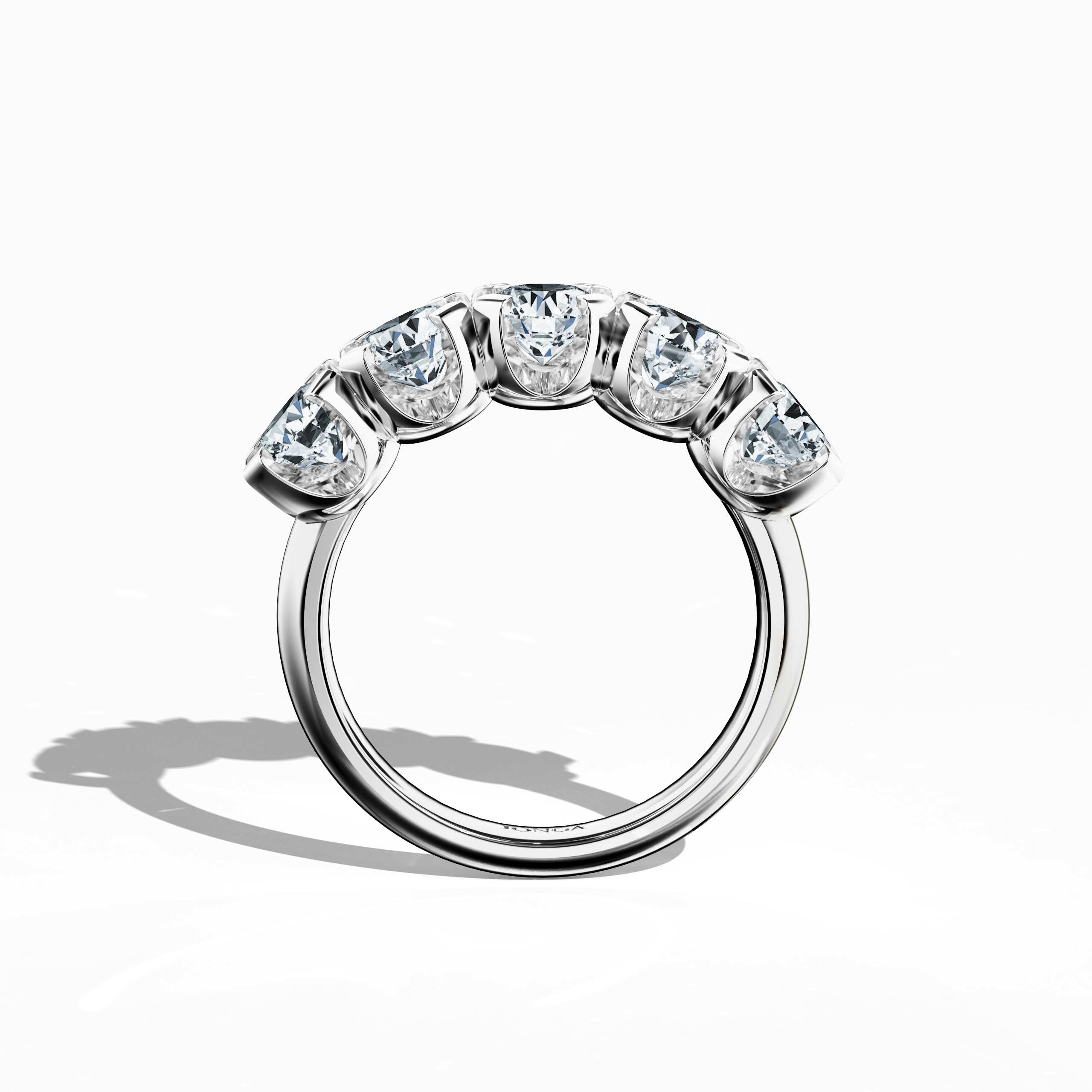 In stunning белое золото, this Five Crown ring presents 2.50 carats total with five 0.50‐carat diamonds, each set in four prongs. Shown in a standing front view, the image captures the ring’s vibrant brilliance and meticulous band craftsmanship. Embracing diverse Украшения vocabulary—ring, band, Ювелирные изделия, and ornament—it is celebrated as Five Crown Ring, Five Stone Ring, Quintet Diamond Ring, Five Gem Ring, Crowned Five Ring, and Penta Stone Ring. Keywords: luxury, elegance, refinement.