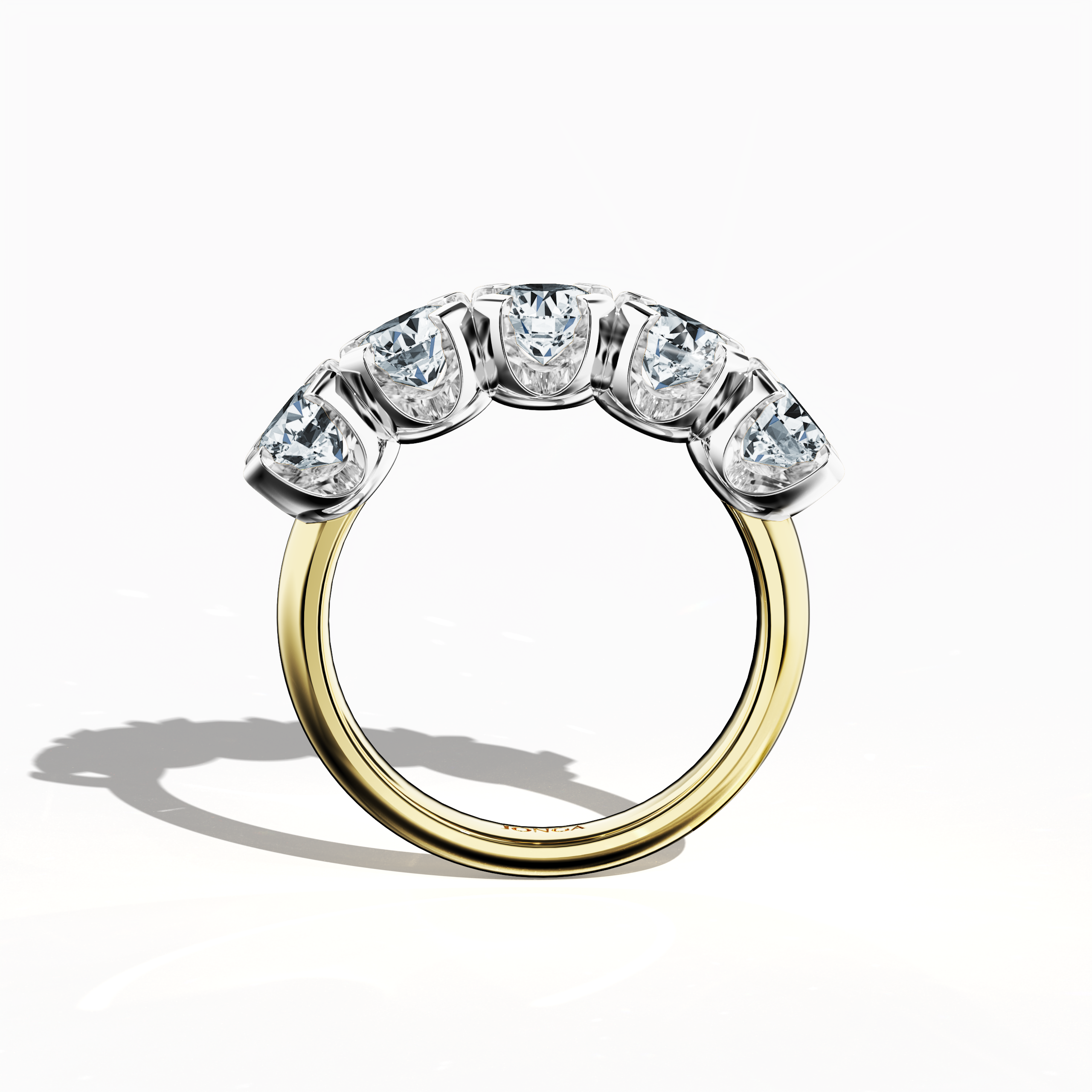 In radiant жёлтое золото, this Five Crown ring features 2.50 carats total with five 0.50‐carat diamonds, each set in four prongs. Shown in a standing front view, the image captures its vivid luster and exceptional band craftsmanship. Reflecting global Украшения terminology—ring, band, Ювелирные изделия, and ornament—it is also known as Five Crown Ring, Five Stone Ring, Quintet Diamond Ring, Five Gem Ring, Crowned Five Ring, and Penta Stone Ring. Keywords: elegance, brilliance, refinement.