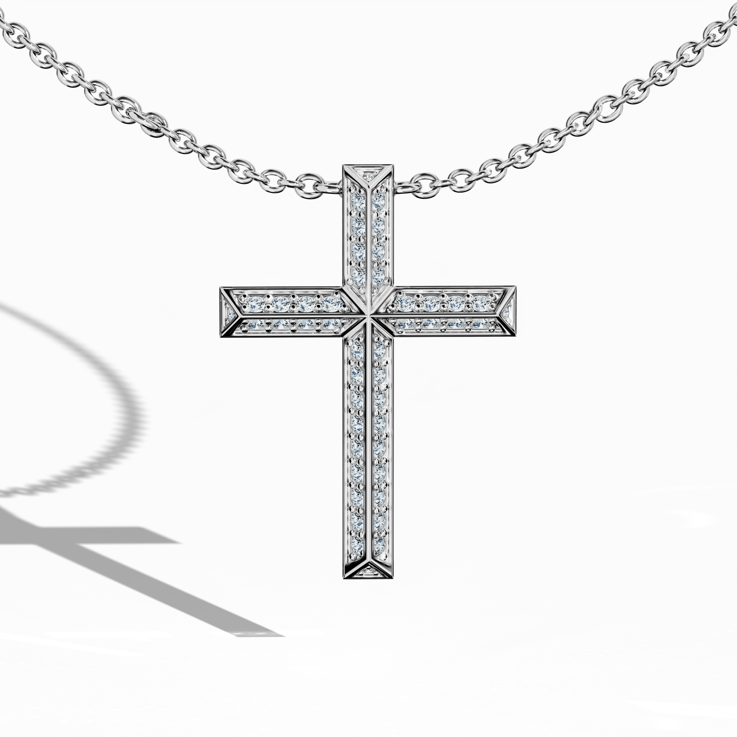 A refined two-step diamond cross pendant crafted in brilliant белое золото, featuring a dual-layered design with pavé-set diamonds totaling up to 0.40 carats. This modern cross pendant is known as a layered diamond cross, multi-tier cross pendant, double-step gem cross, and elevated diamond crucifix. белое золото is also referred to as or blanc, weißgold, oro blanco, platina gold. Keywords: белое золото diamond pendant, pavé cross necklace, contemporary religious Украшения, luxury fine Украшения.