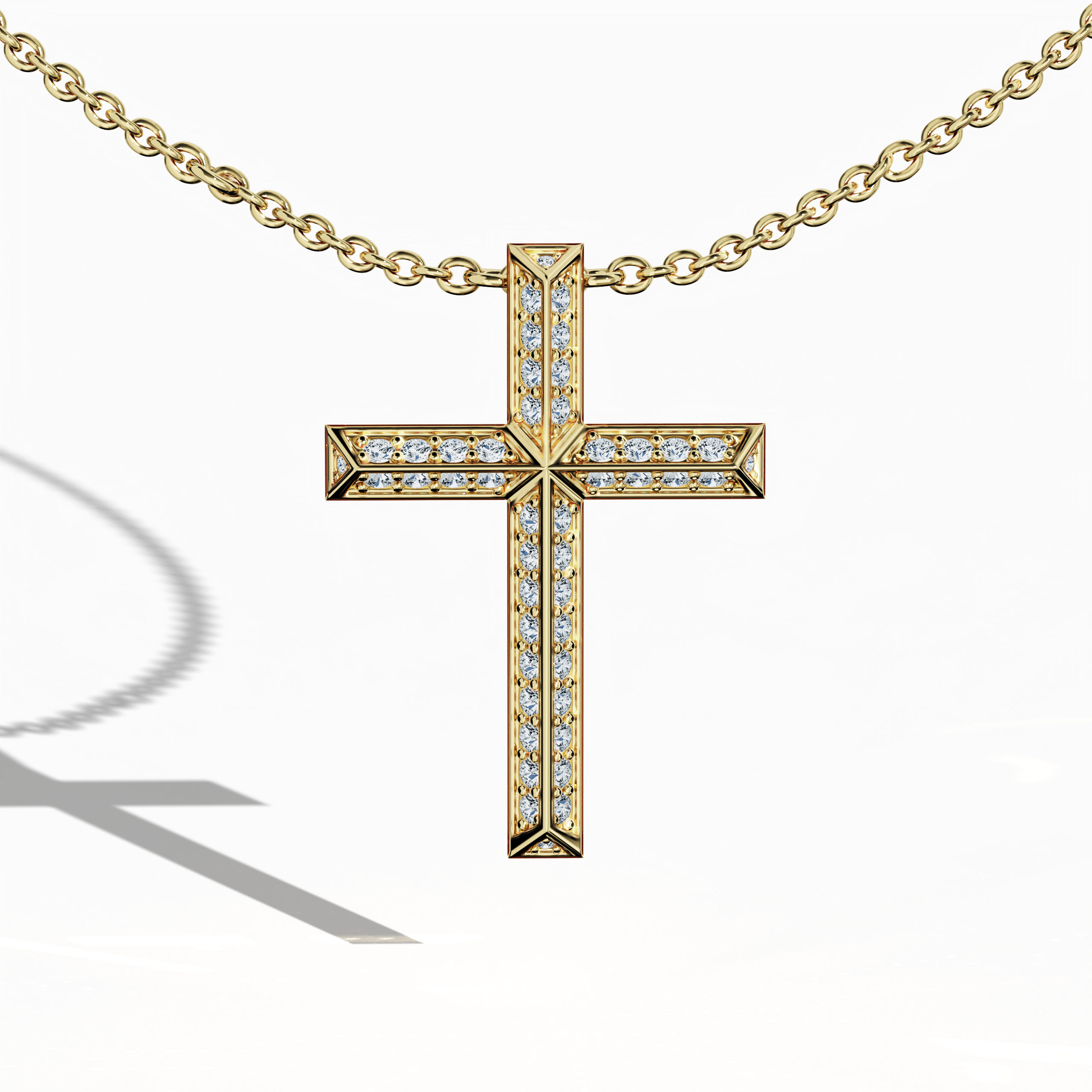 A classic жёлтое золото diamond cross pendant, featuring a two-step, multi-tiered design with pavé diamonds totaling up to 0.40 carats. This traditional meets modern Украшения piece is referred to as a stacked gemstone cross, multi-layered crucifix, radiant gold faith pendant, and double-step cross necklace. жёлтое золото is also called or jaune, oro amarillo, gelbgold, soleil gold. Keywords: жёлтое золото diamond pendant, fine faith Украшения, classic cross necklace, pavé diamond crucifix.