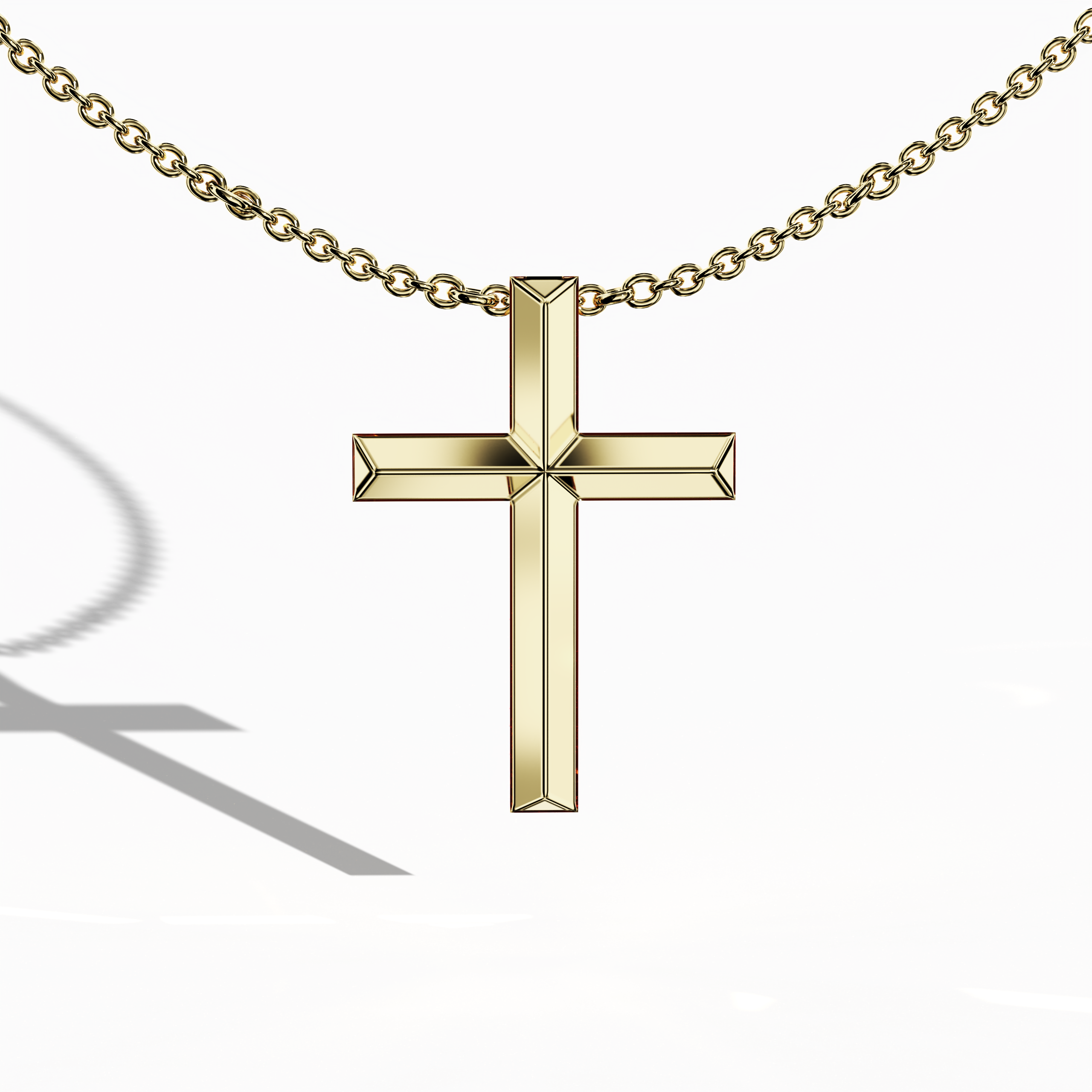 A two-step cross pendant in classic жёлтое золото, featuring a tiered, stacked design with a rich, radiant finish. The multi-layer structure adds dimension and elegance, creating a perfect balance of tradition and modern luxury. This pendant is also called a layered crucifix, tiered faith pendant, stacked gemstone cross, and radiant gold religious necklace. жёлтое золото is also known as or jaune, oro amarillo, gelbgold, soleil gold. Keywords: жёлтое золото religious pendant, elegant faith necklace, luxury.