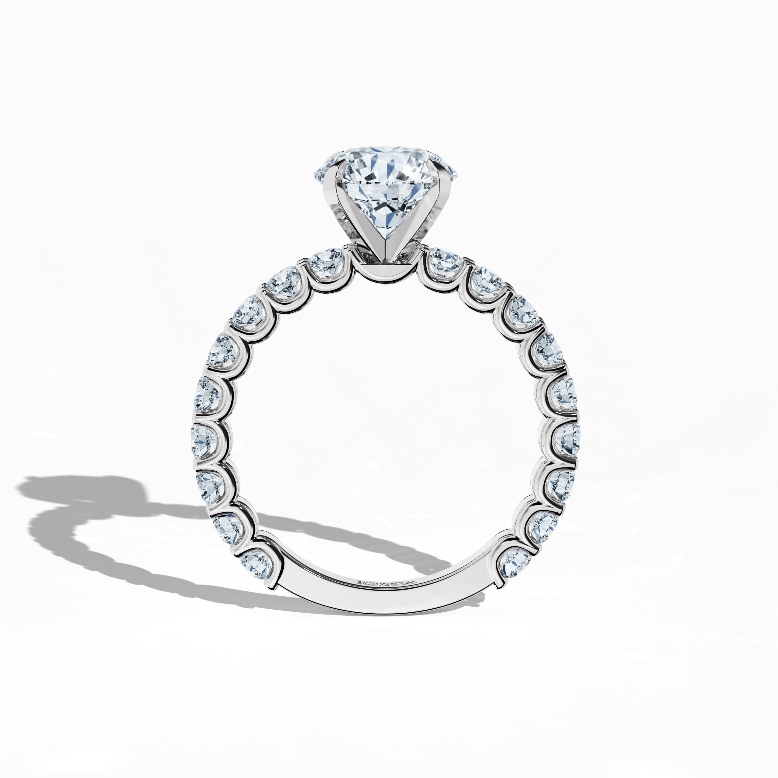 Standing front view of a белое золото solitaire Eternity ring, featuring a luminous 2 карат center/centre diamond and 1.30 карат side diamonds in a secure four-nail prong setting. A refined fine Украшения/fine Ювелирные изделия choice for engagements, weddings, and special occasions, this diamond eternity band exudes luxury and sophistication. Keywords: белое золото, diamond eternity band, solitaire ring, wedding Украшения/Ювелирные изделия, bridal, 3.30 карат, elegant diamond statement.