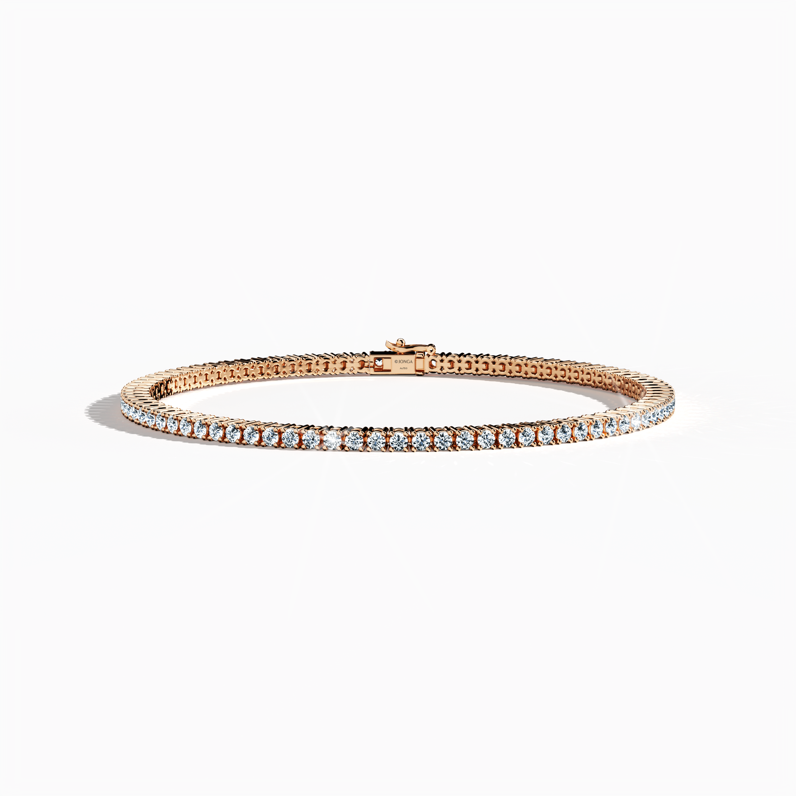 In a sleeping front top view, this 3 carat diamond tennis bracelet in розовое золото (also referred to as pink gold or red gold) sparkles with prong-set round brilliant stones in a seamless line. Known as tennis bracelet, line bracelet, eternity bracelet, river bracelet, or inline bracelet, its four-prong design maximizes each gem’s brilliance for everyday wear or special occasions. Keywords: diamond tennis bracelet, 3 carat, розовое золото, Украшения, prong setting.