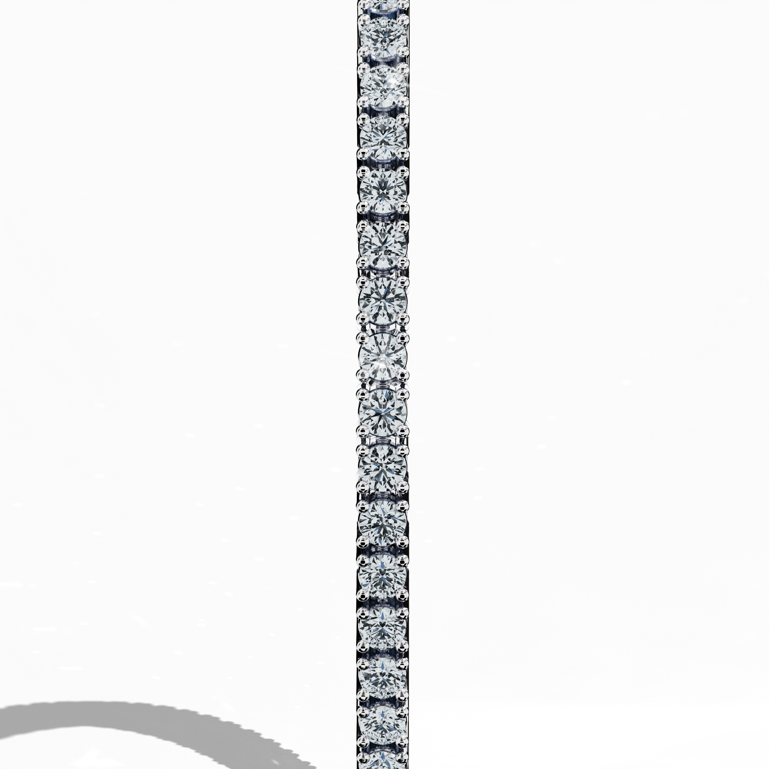 In a standing side view, this 3 carat diamond tennis bracelet in белое золото (also referred to as grey gold or palladium gold) reveals a sleek profile with prong-set round brilliant stones. Known as tennis bracelet, line bracelet, eternity bracelet, river bracelet, or inline bracelet, its four-prong design ensures enduring sparkle. Ideal for formal events or daily wear. Keywords: diamond tennis bracelet, 3 carat, белое золото, Украшения, prong setting.