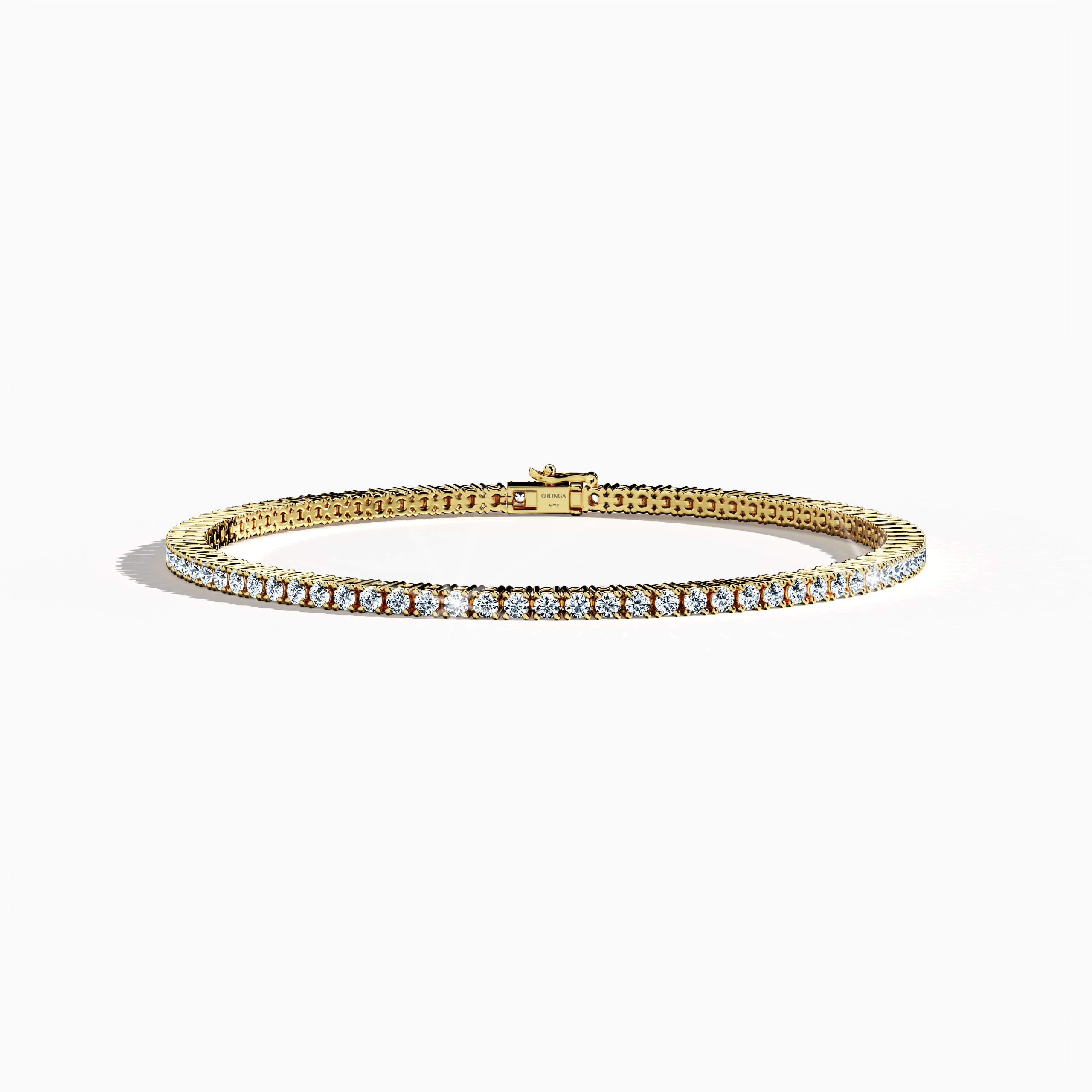 In a sleeping front top view, this 3 carat diamond tennis bracelet in жёлтое золото (also referred to as classic gold or champagne gold) sparkles with prong-set round brilliant stones in a seamless line. Known as tennis bracelet, line bracelet, eternity bracelet, river bracelet, or inline bracelet, its four-prong design maximizes each gem’s brilliance for everyday wear or special occasions. Keywords: diamond tennis bracelet, 3 carat, жёлтое золото, Украшения, prong setting.