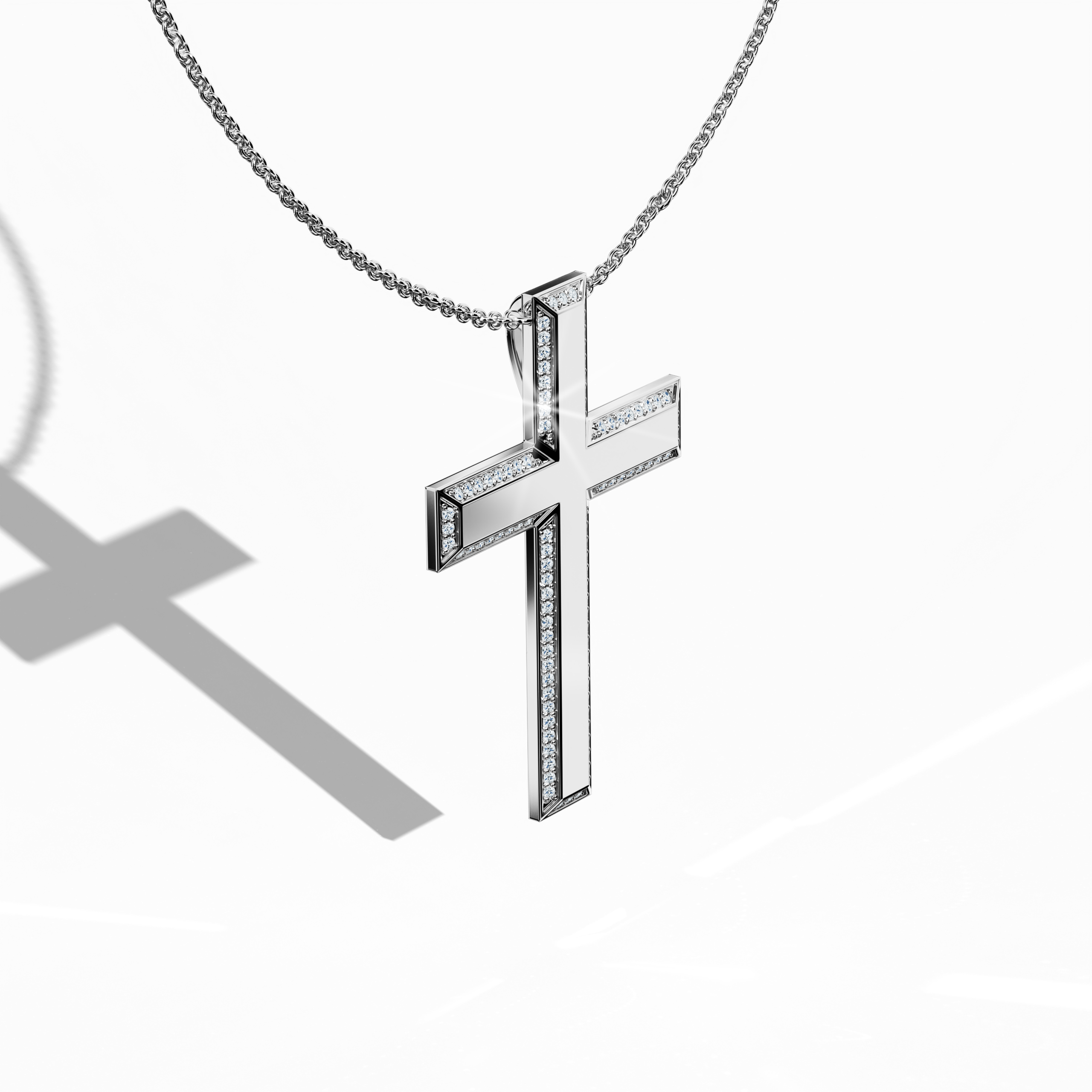 Front top side view of a 3‑step side diamond cross pendant in radiant белое золото, sometimes called pale or silver‑toned metal. Its tri‑tier structure, also known as a multi‑step or stacked cross, showcases 0.45 carat of pavé diamonds from this angled perspective. Each polished tier gleams with meticulous craftsmanship, uniting spiritual symbolism and contemporary flair.
Keywords: 3‑step cross, белое золото, diamond‑paved edges, tri‑tier design.