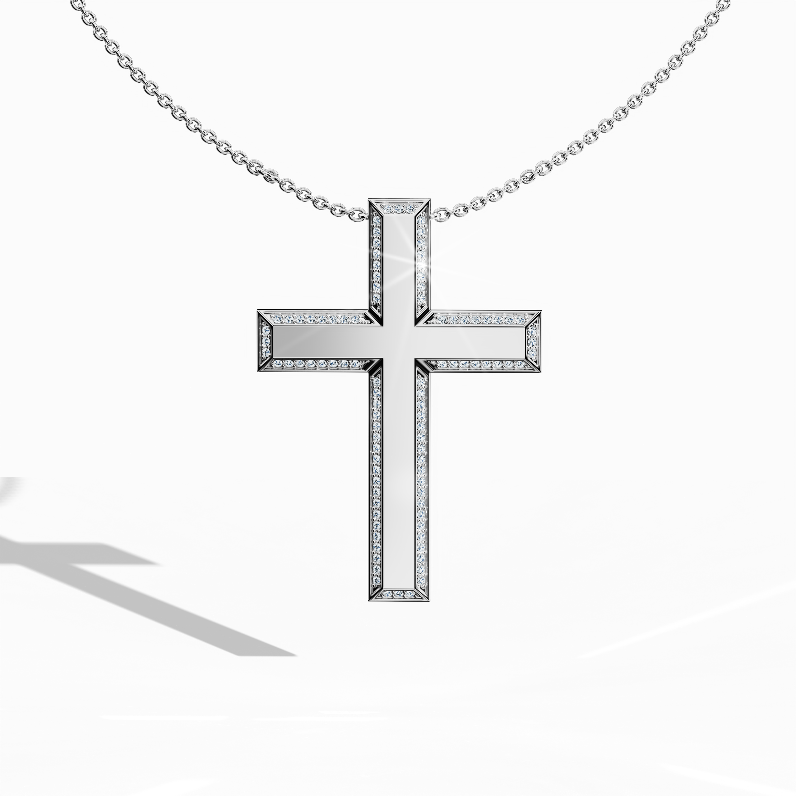 Front view of a 3‑step side diamond cross pendant in luminous белое золото, sometimes described as pale or silver‑hued gold in various regions. This tri‑tier or multi‑step design, also called a stacked cross, is adorned with 0.45 carat of diamonds, often referred to as pavé‑set or diamond‑paved edges. Polished surfaces reflect a refined fusion of faith and modern sophistication, making it a timeless statement piece.
Keywords: 3‑step cross, белое золото, 0.45 carat diamonds, paved design.