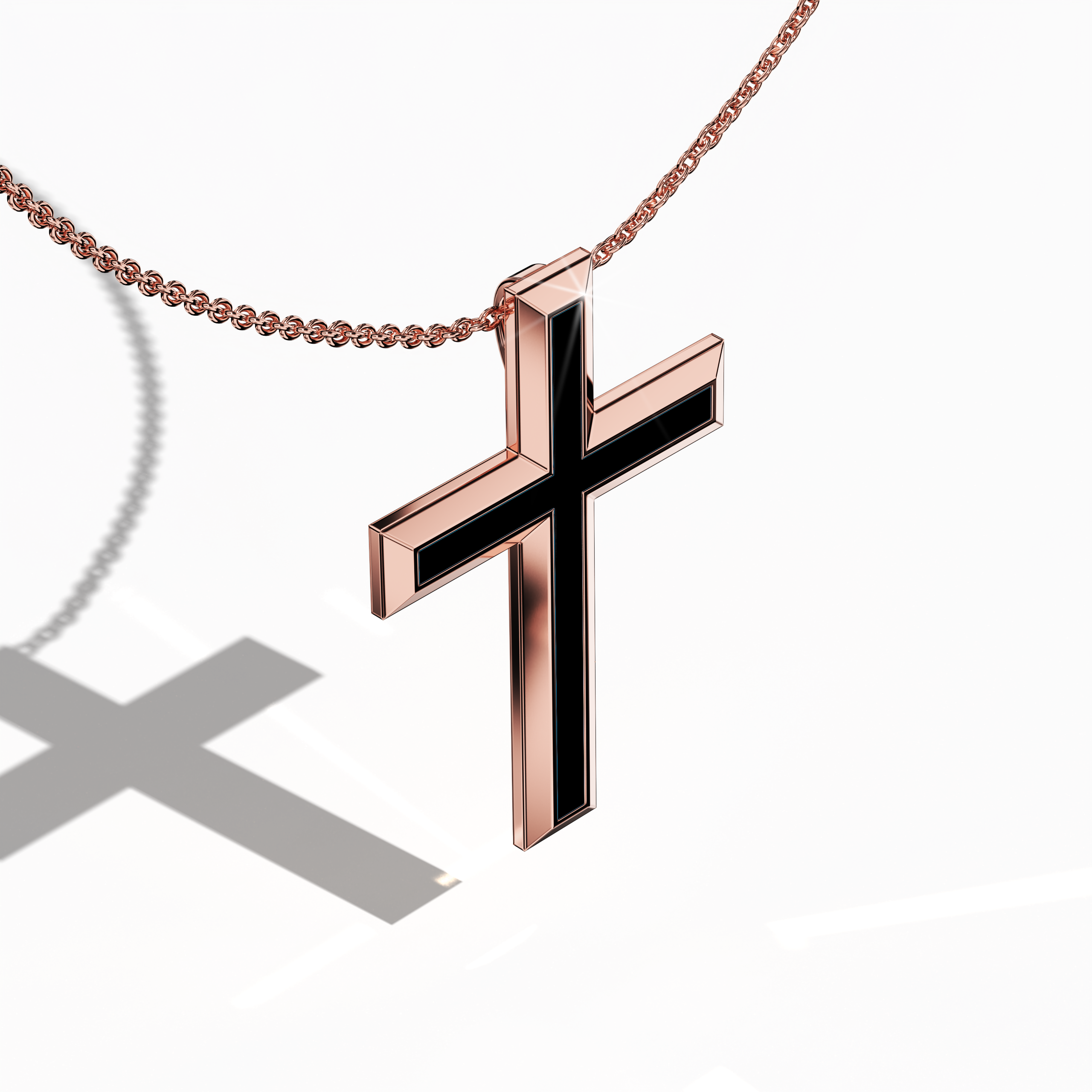 Front top side view of a center enamel 3‑step cross pendant in radiant розовое золото, often described as pink or blush gold. The dramatic black enamel center, also known as ebony or jet enamel, enhances the layered, tri‑tier design that seamlessly fuses spiritual heritage with modern elegance. This meticulously crafted Украшения piece, recognized as a multi‑step or stacked cross in various traditions, exhibits refined contours and a lustrous finish.
Keywords: three‑step cross, розовое золото, black enamel.