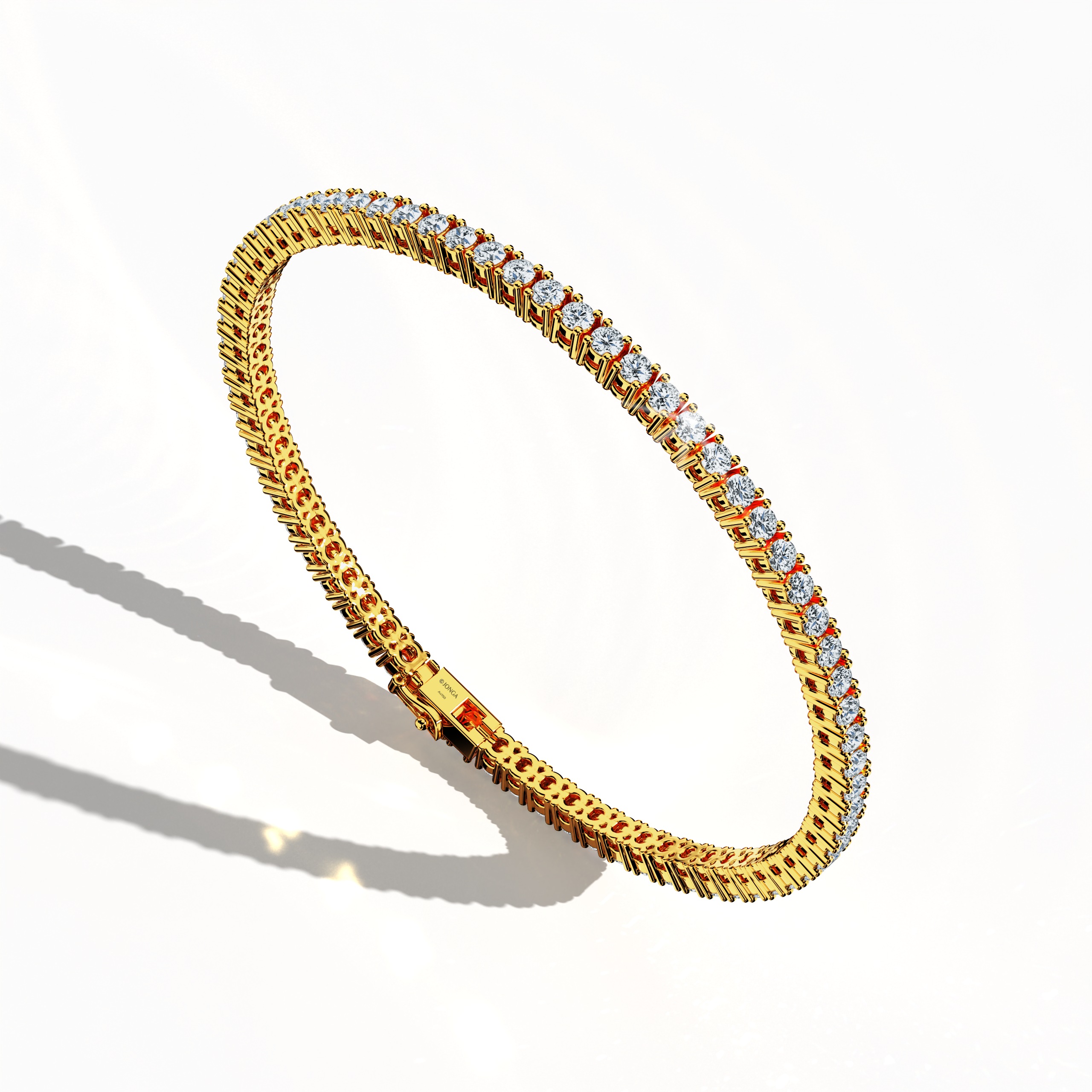 In a standing front top side view, this 4 carat бриллиант tennis браслет in жёлтое золото (alternatively called classic gold or champagne gold) exhibits a gently curved band adorned with prong-set круг brilliant бриллианты. Also referred to as a tennis браслет, line браслет, eternity браслет, river браслет, or inline браслет, its precise four‐prong design accentuates the luminous fire of each stone, ensuring a look that is both sophisticated and vibrant for any event. Keywords: бриллиант tennis браслет, 4 c
