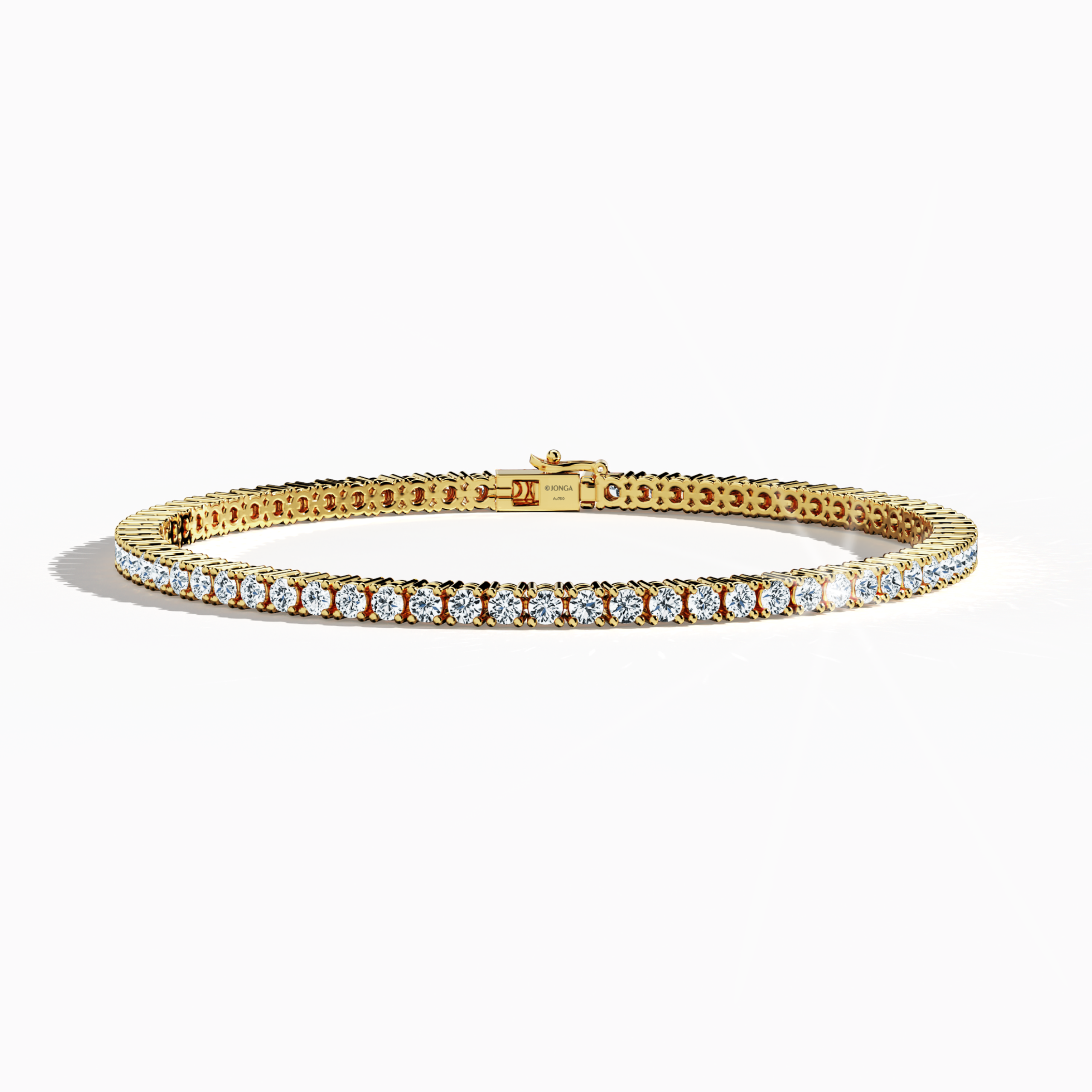 In a sleeping front top view, this 4 carat diamond tennis bracelet in жёлтое золото (alternatively known as classic gold or champagne gold) dazzles with a continuous band of prong-set round brilliant diamonds. Also described as a tennis bracelet, line bracelet, eternity bracelet, river bracelet, or inline bracelet, its meticulous four‐prong design magnifies the sparkle of each gem for a radiant look ideal for both festive occasions and refined daily wear. Keywords: diamond tennis bracelet, 4 carat.