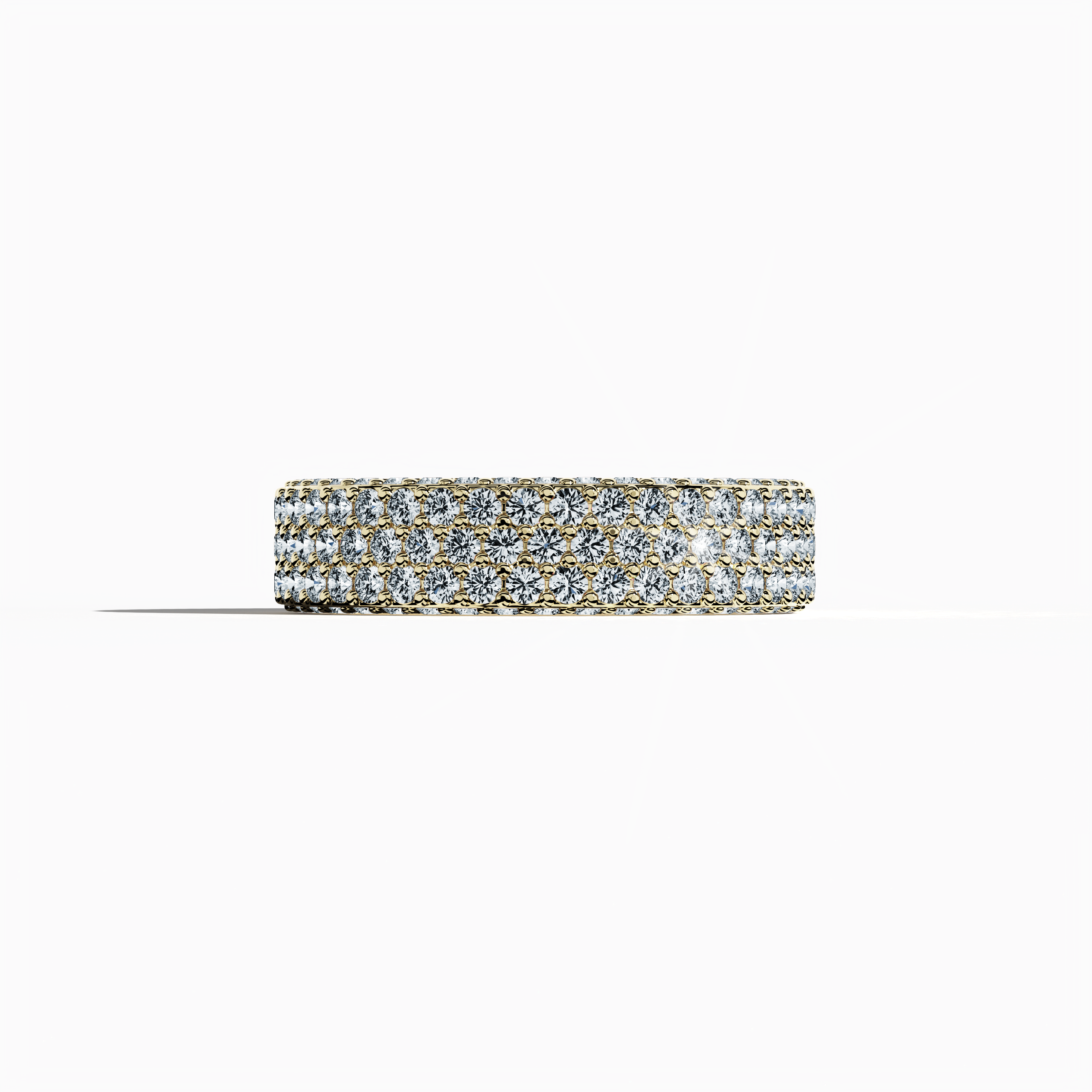 Experience the radiant charm of our жёлтое золото 5‑row diamond band, depicted in a serene sleeping front view. Adorned with up to 2.55 carats of micro diamonds, the band exudes a warm, sunlit glow and intricate precision. Echoing celebrated 4‑row aesthetics—Classic, Vintage, Contemporary, Modern, Minimalist, Ornate, Channel‑Set—its vibrant golden finish and refined detailing evoke a timeless, luxurious appeal with a global design influence. Keywords: жёлтое золото, micro diamond, luxury, radiant, elegant.