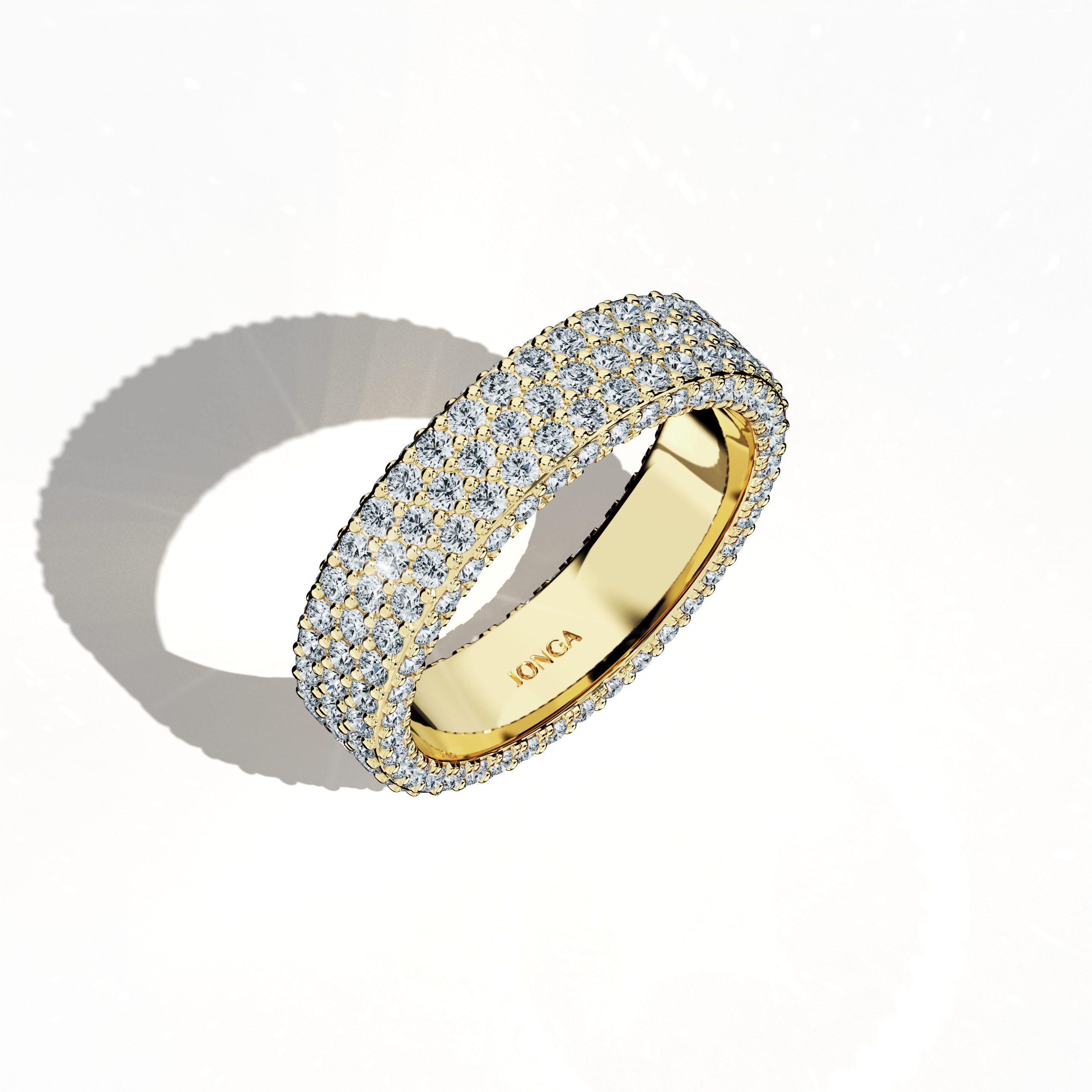 Marvel at the brilliant design of our жёлтое золото 5‑row diamond band showcased in a standing front top side view. Exquisitely crafted with up to 2.55 carats of micro diamonds arranged in a meticulous pattern, the piece radiates a warm, golden luster. Inspired by iconic 4‑row band designs—Classic, Vintage, Contemporary, Modern, Minimalist, Ornate, Channel‑Set—its sunlit finish and elegant craftsmanship define a luxurious, internationally inspired style. Keywords: жёлтое золото, diamond band, micro, luxury.