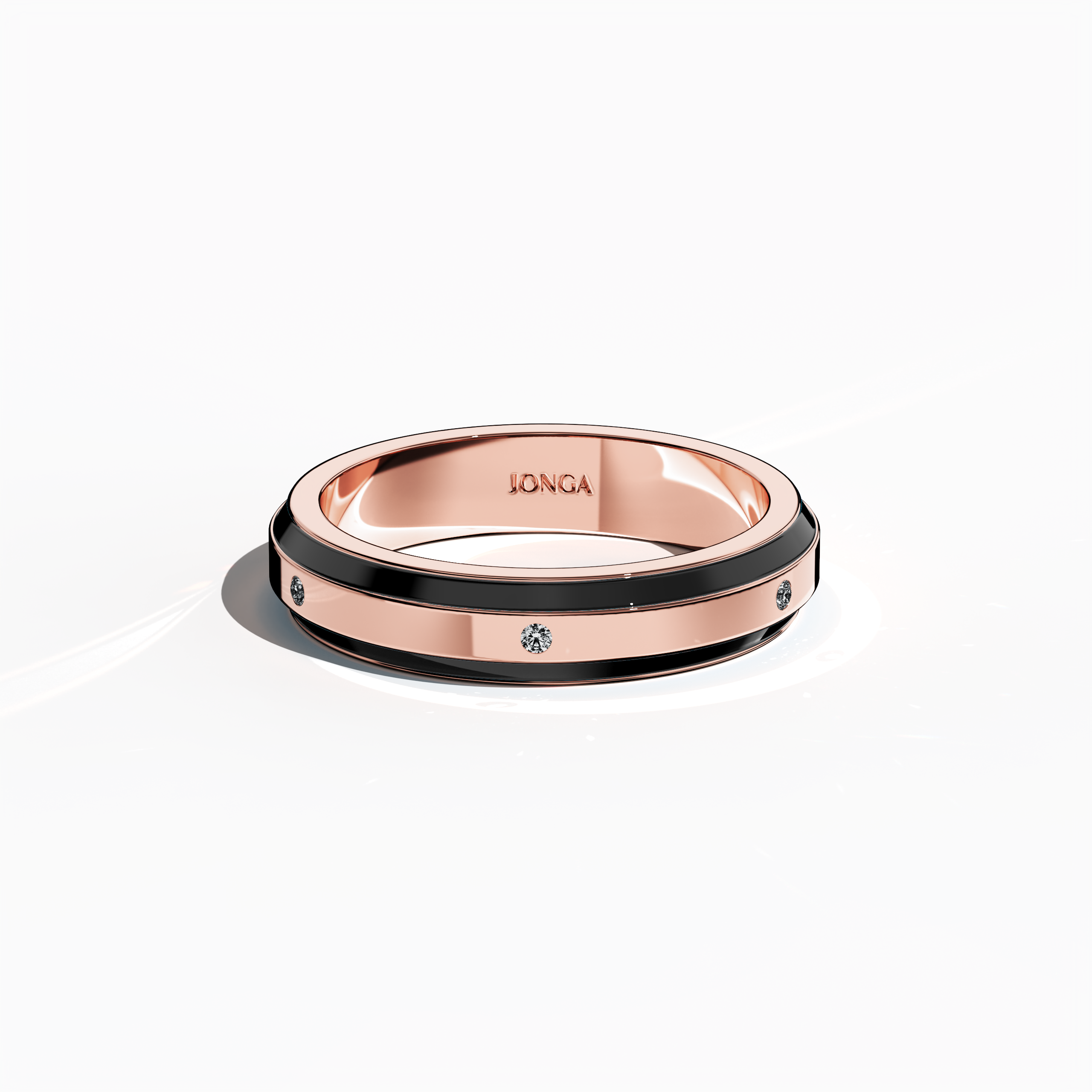 Viewed from a sleeping front top angle, this captivating six diamond enamel ring in lustrous розовое золото with rich black enamel displays an exquisite interplay of warmth and dramatic contrast. The band’s seamless center line, set with six brilliant diamonds (up to 0.05 carat total), is enhanced by a high-gloss enamel finish that accentuates every detail. Bearing design names Elegant Fusion, Modern Radiance, Timeless Chic, Luxe Harmony, Classic Splendor, and Contemporary Brilliance.