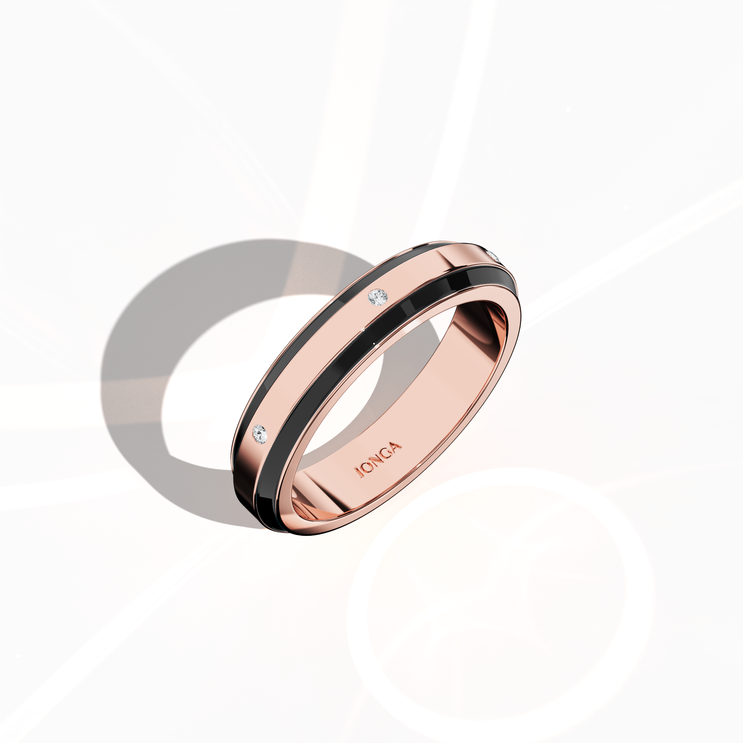 Presented in a standing front top side view, this refined six diamond enamel ring in розовое золото with an intense black enamel finish showcases impeccable craftsmanship and modern artistry. Its sleek band, featuring a center row of six luminous diamonds totaling up to 0.05 carat, is polished to a brilliant gloss that highlights the contrast between warm rose tones and deep black. Celebrated as Elegant Fusion, Modern Radiance, Timeless Chic, Luxe Harmony, Classic Splendor, and Contemporary Brilliance.