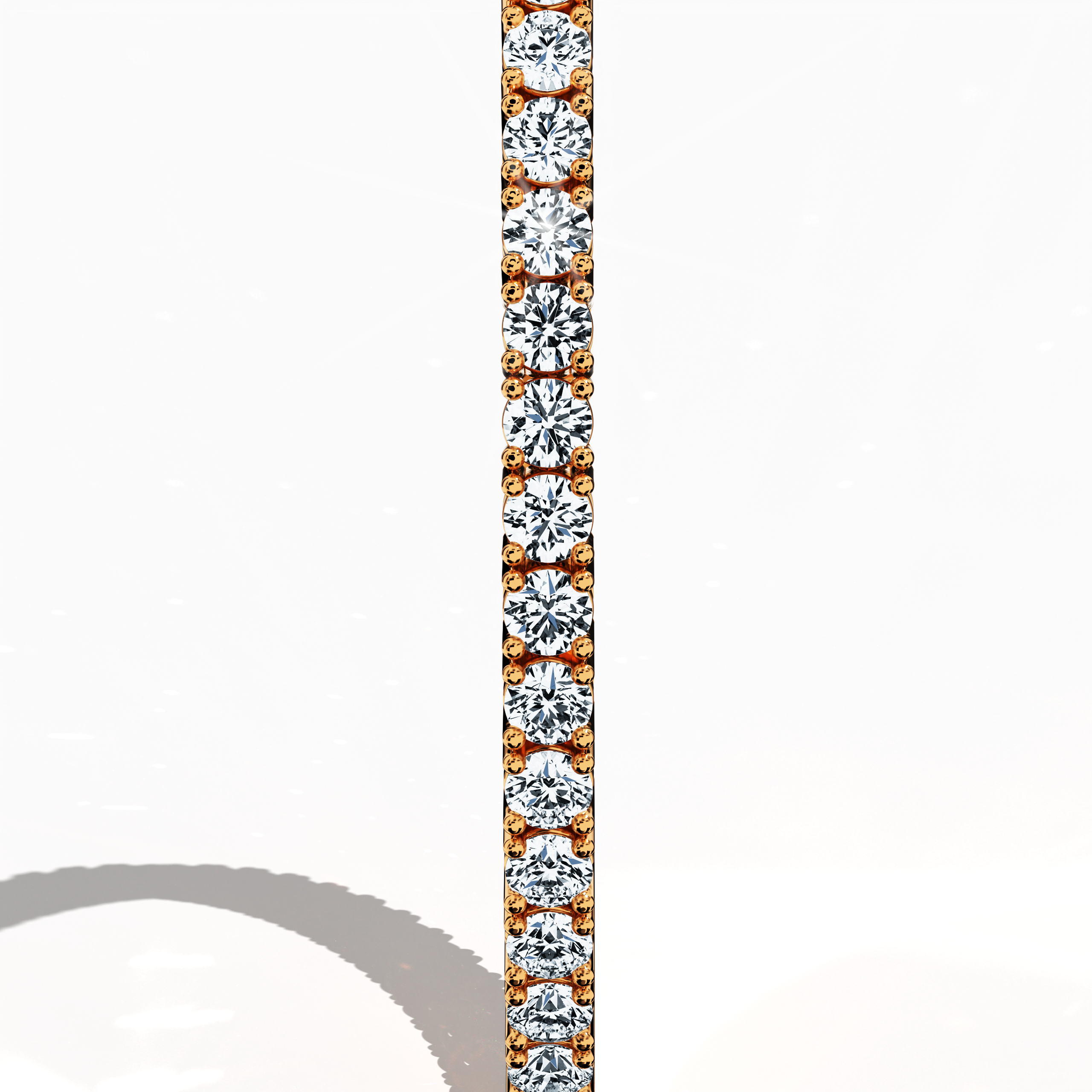 This 6-carat diamond tennis bracelet in розовое золото (often called pink gold or red gold) is showcased from a standing side angle, revealing its continuous row of round diamonds and delicate hue. Also named a line bracelet, eternity bracelet, river bracelet, or inline bracelet, it features a sturdy clasp for daily wear. A symbol of refined romance, it transitions effortlessly from casual outings to formal gatherings. Keywords: diamond tennis bracelet, розовое золото, line bracelet.