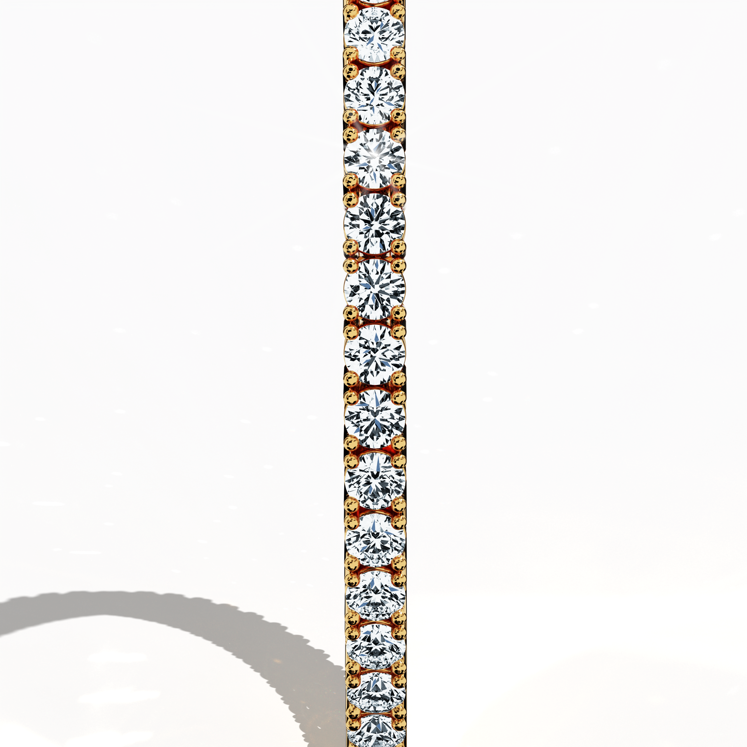 This 6-carat diamond tennis bracelet in жёлтое золото (often called classic gold or champagne gold) is captured from a standing side angle, revealing its luminous row of round diamonds. Also named a line bracelet, eternity bracelet, river bracelet, or inline bracelet, it combines vintage appeal with modern wearability. A secure clasp ensures comfort for daily wear, while exuding a radiant elegance. Keywords: diamond tennis bracelet, жёлтое золото, line bracelet.