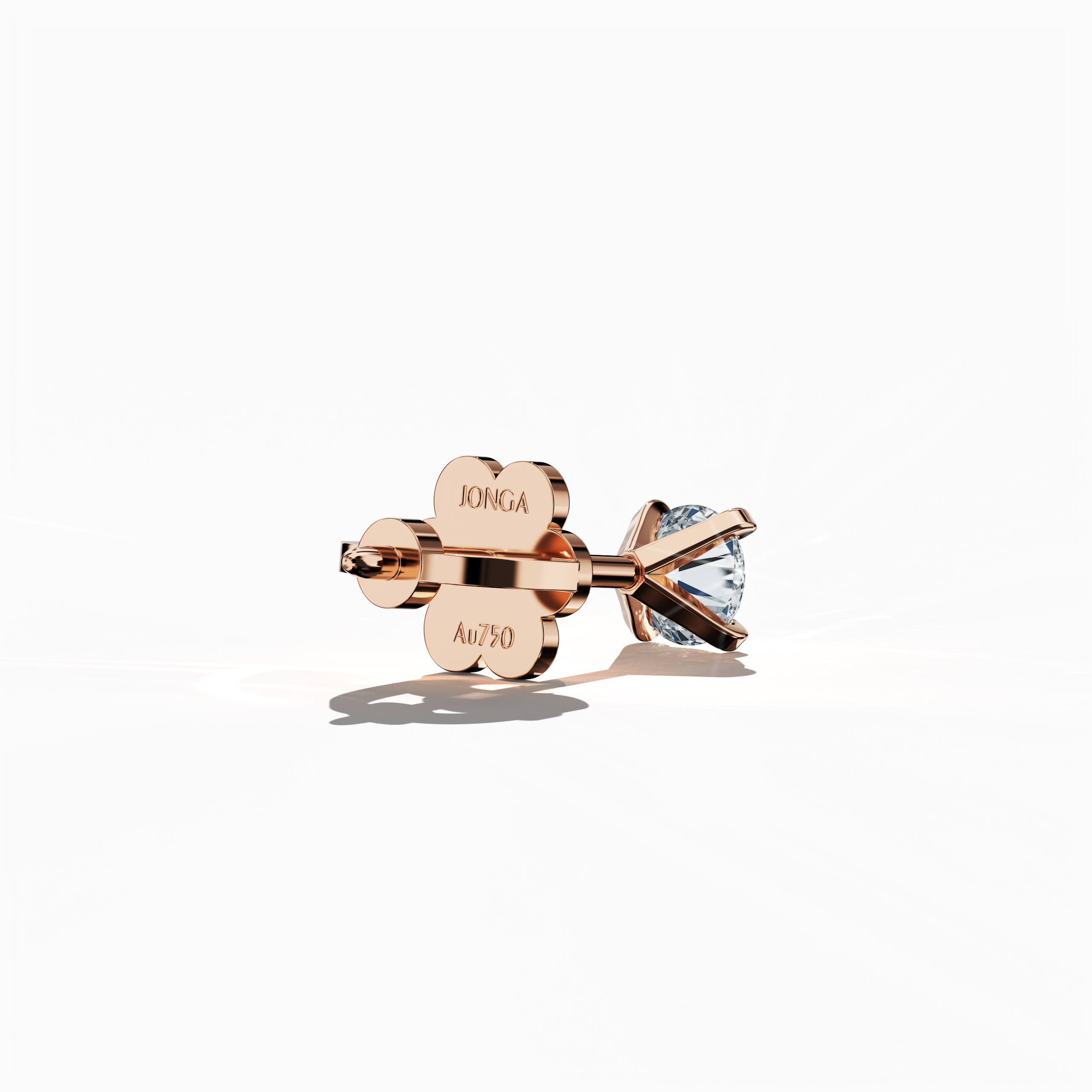 Back side view of 0.60 carat natural diamond earring in 18k розовое золото with nail prong setting; diamond stud, 0.60ct solitaire diamond, luxury fine Украшения/fine Ювелирные изделия ear accessory.