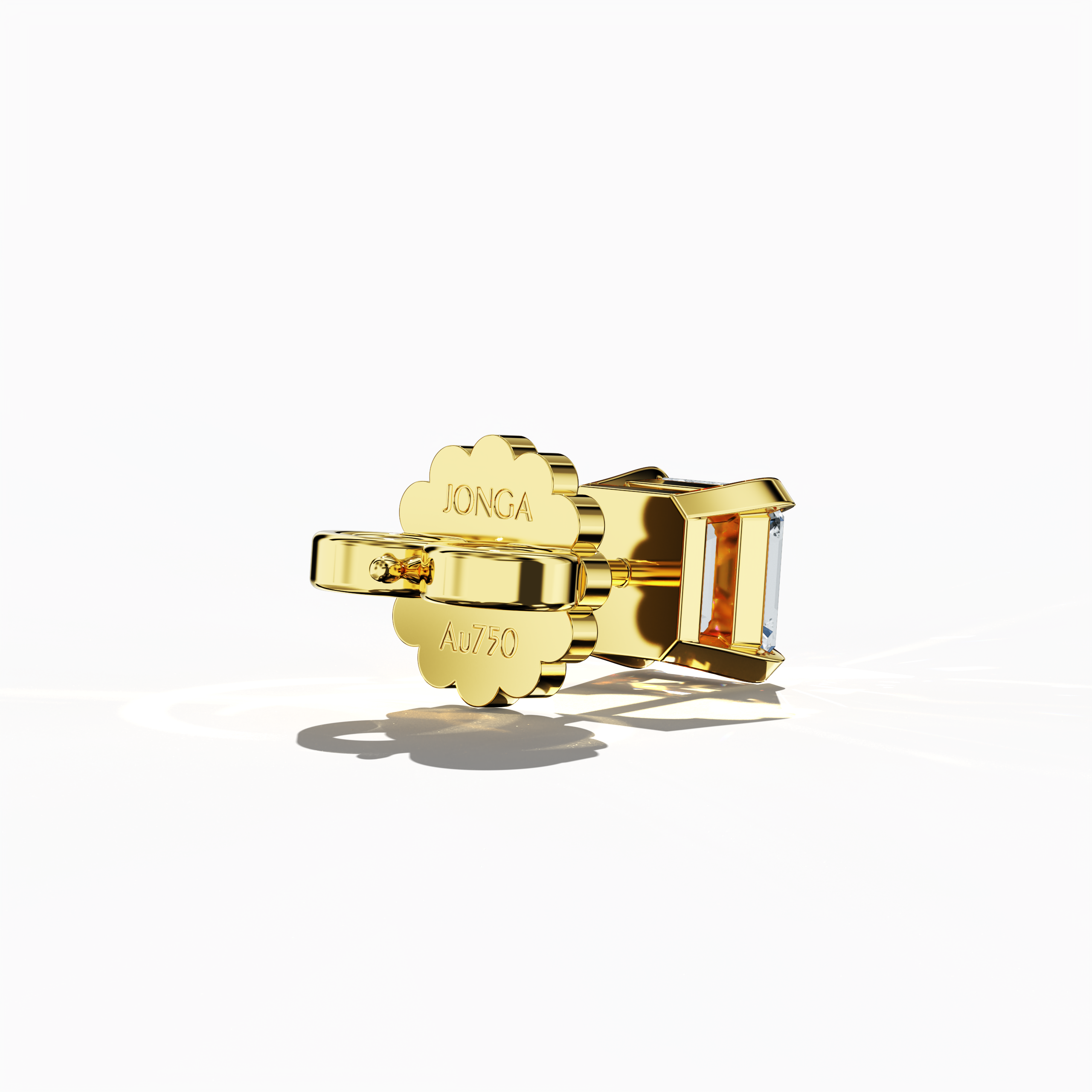 Back side view of 1-carat natural diamond earring in 18k жёлтое золото with nail prong setting; features an Asscher cut diamond (also referred to as square emerald cut or step cut diamond in certain markets) – luxury fine Украшения/fine Ювелирные изделия ear accessory.