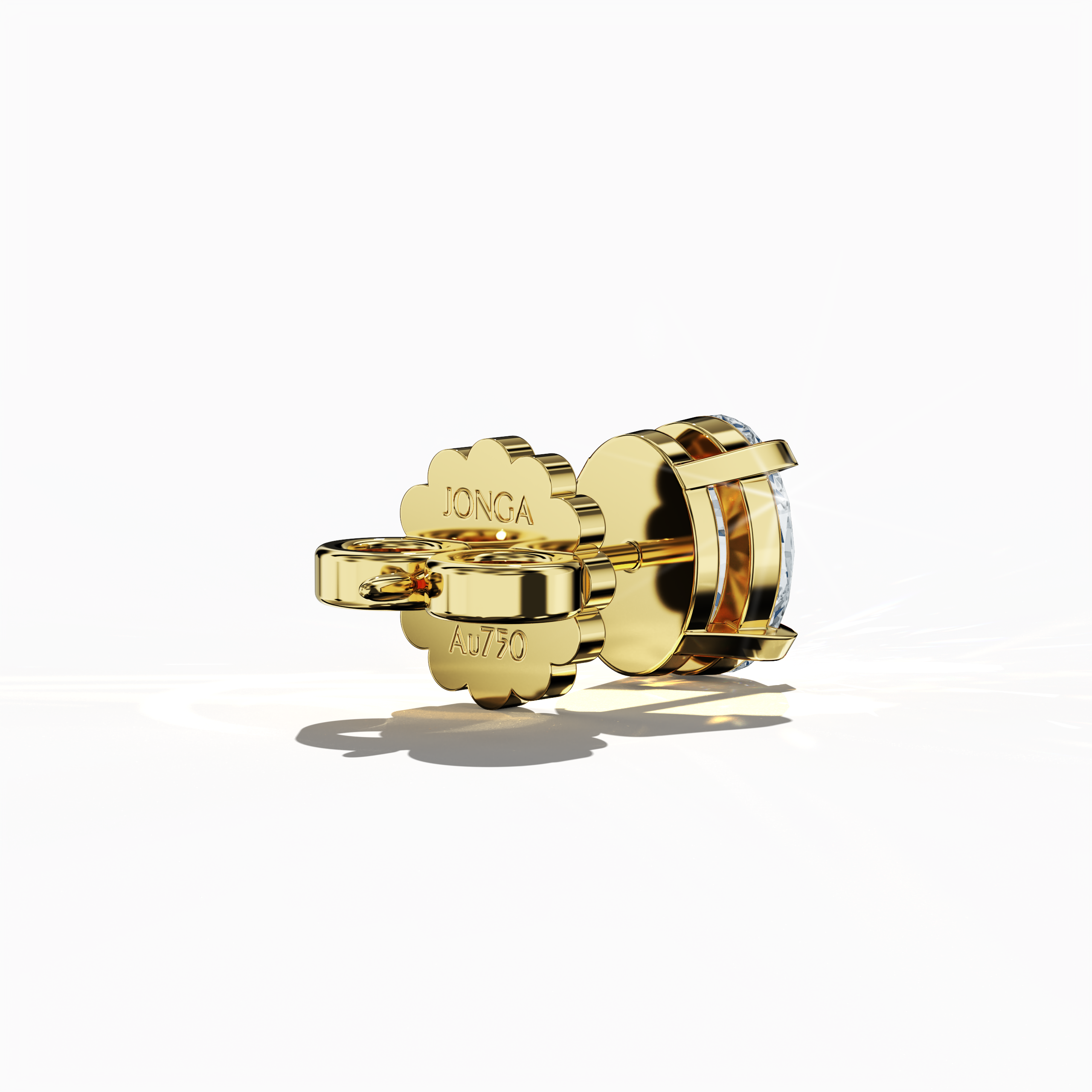Back side view of 1-carat natural diamond earring in 18k жёлтое золото with nail prong setting; features an oval cut diamond (also known as oval brilliant or elongated oval in some regions) – luxury fine Украшения/fine Ювелирные изделия ear accessory.