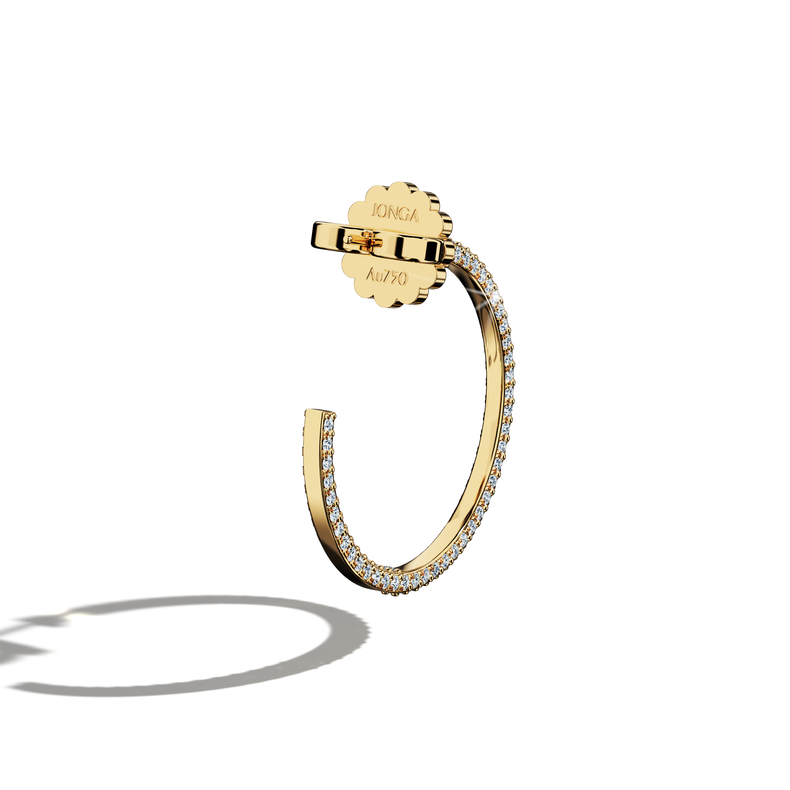 Back side view of 3‑row 20 мм жёлтое золото diamond hoop earrings – striking diamond hoops and premium Украшения/fine Ювелирные изделия ear adornments featuring three rows of sparkling diamonds in a 20 мм жёлтое золото design, offering bold glamour.