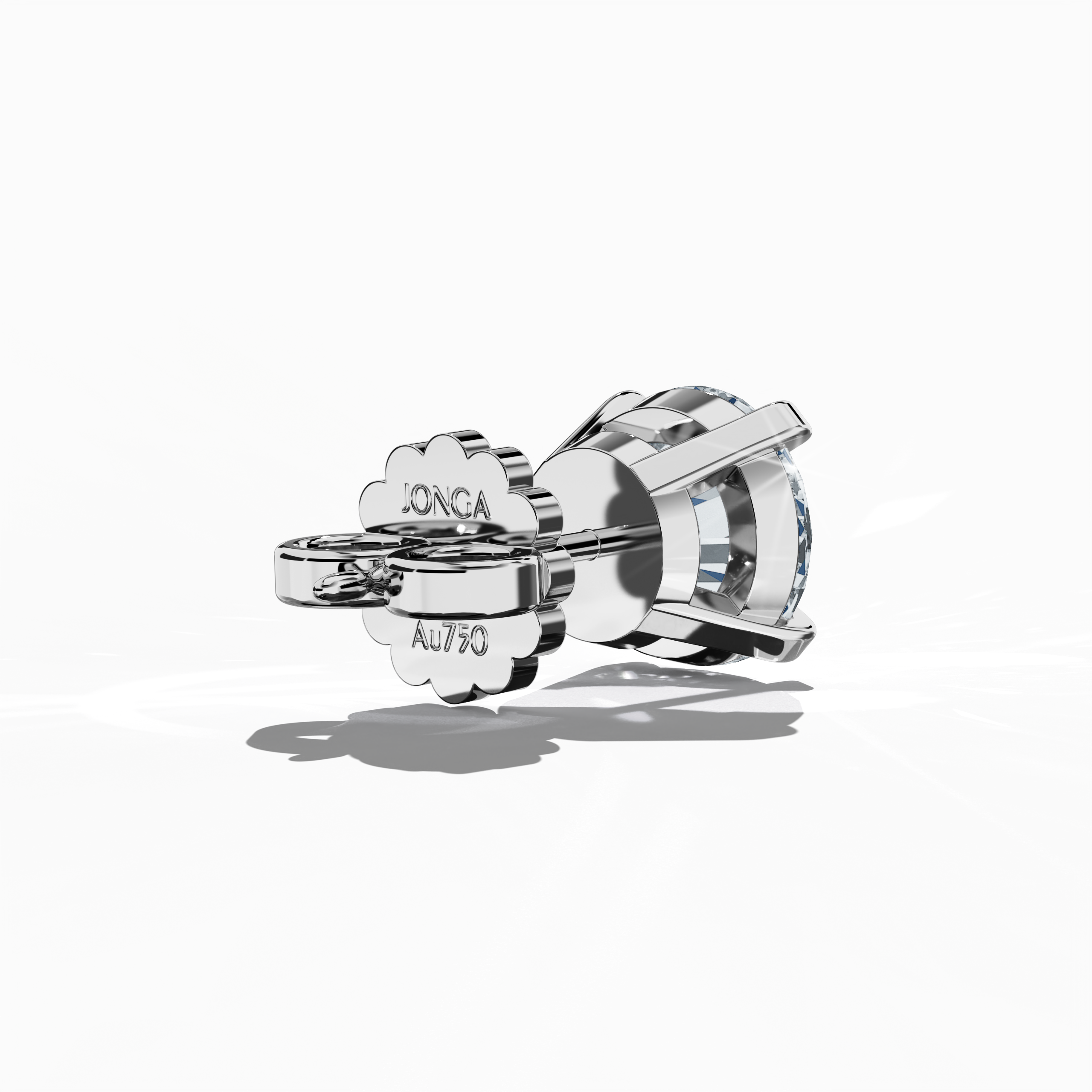 Back side view of 6 carat natural diamond stud earrings in classic basket and Nail Prong/claw settings, crafted in 18k белое золото.