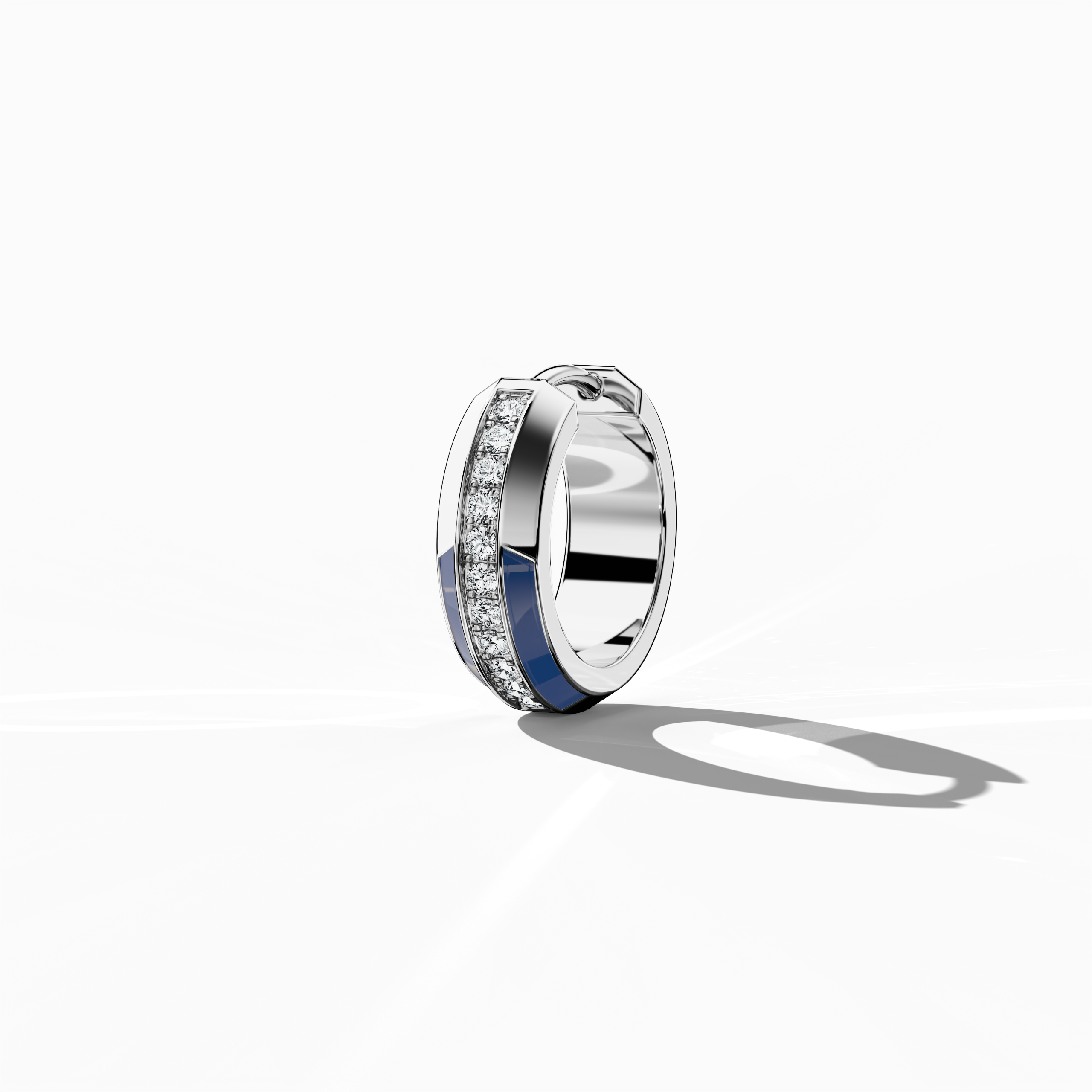 Back side view of Elegant blue enamel pavé stud earring in белое золото – a stylish diamond ear adornment showcasing a luminous blue enamel finish accented with a pavé of sparkling diamonds, perfect as a subtle yet eye-catching Украшения piece.
