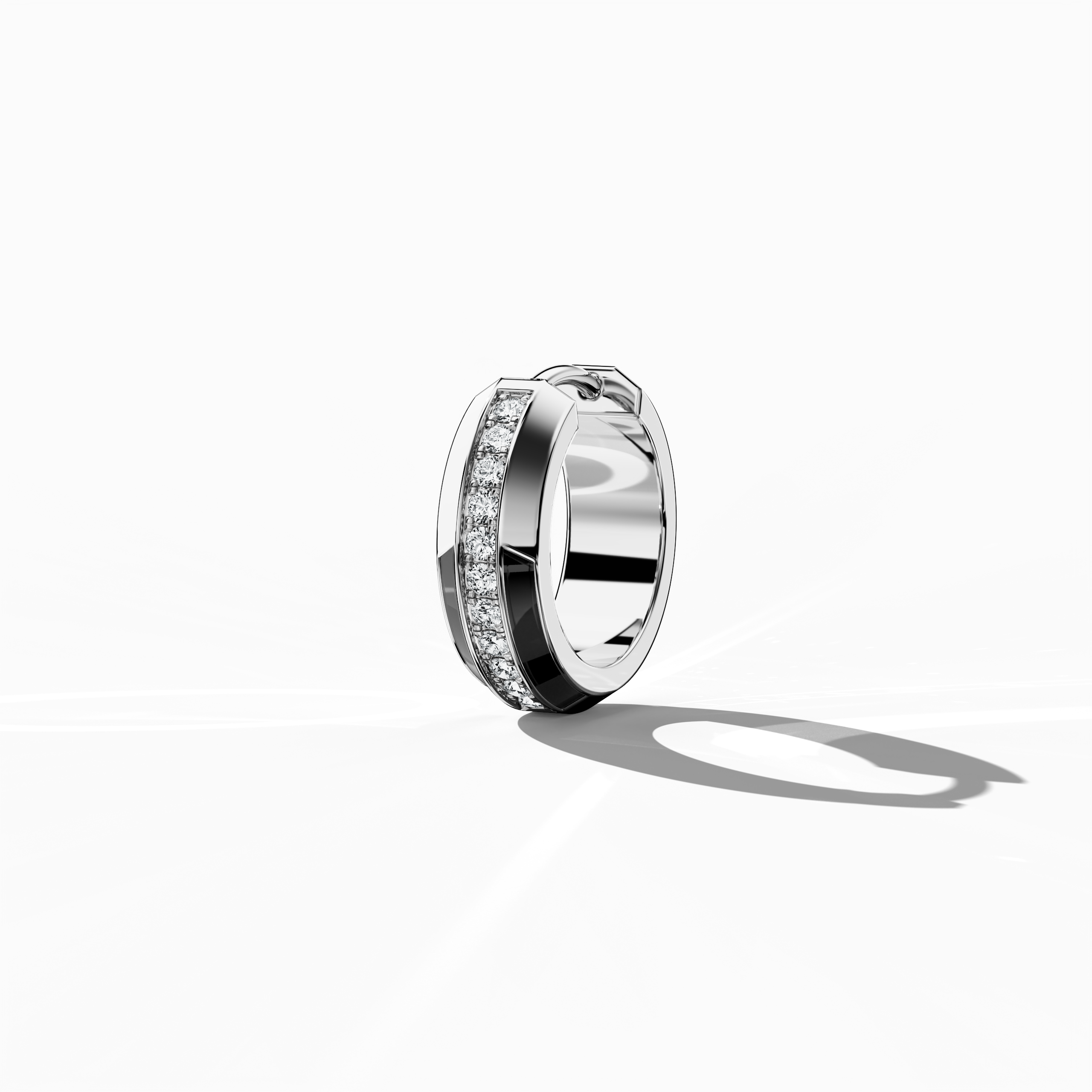 Back side view of Exquisite black enamel pavé stud earring in белое золото – a refined piece of fine Украшения/fine Ювелирные изделия and a chic ear accessory featuring a sleek, densely diamond-pavé setting on a bold black enamel face, ideal for everyday elegance