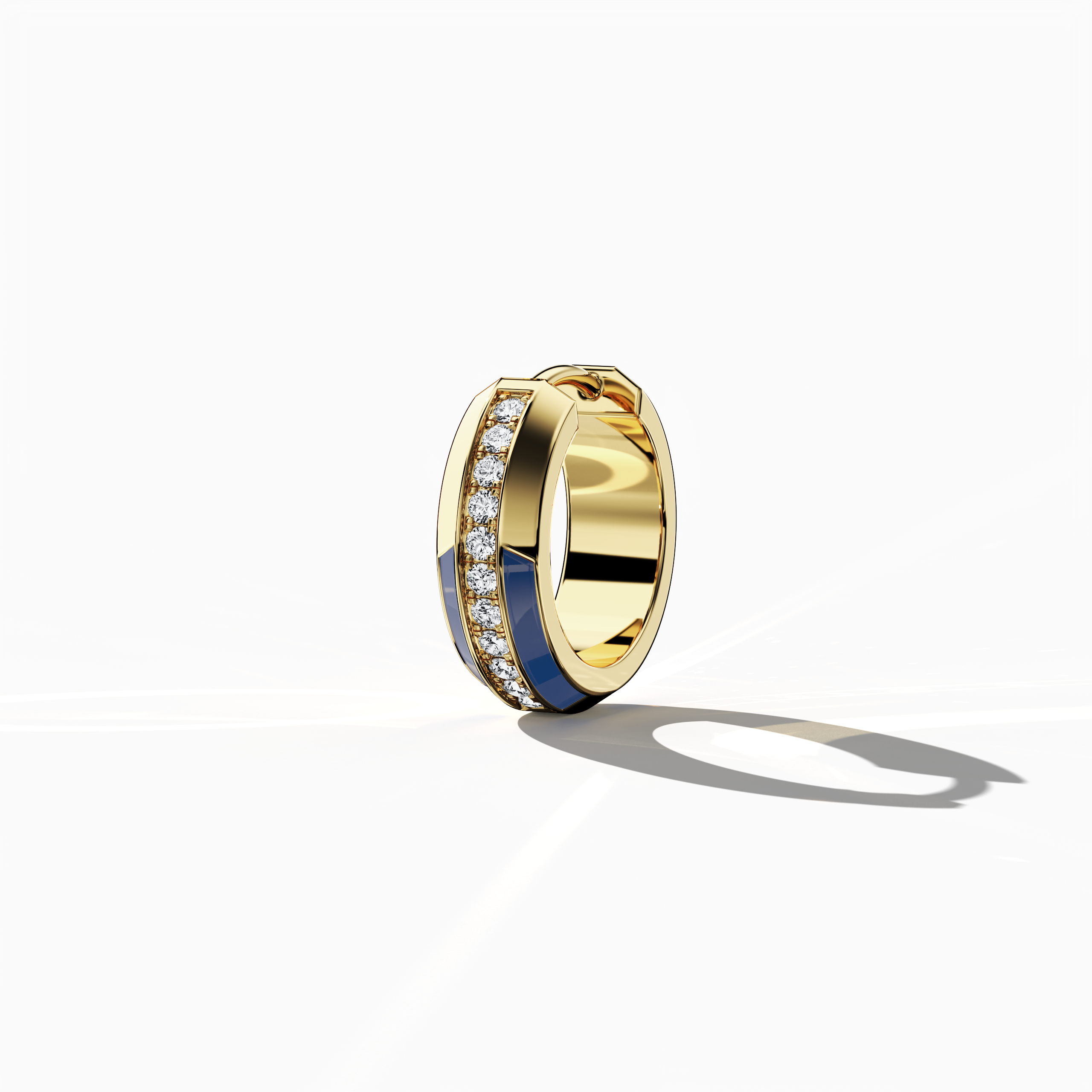 Back side view of Vibrant blue enamel pavé stud earring in жёлтое золото – a dazzling diamond ear accessory featuring a bold blue enamel finish set amid a meticulous pavé of tiny diamonds on a radiant жёлтое золото setting, ideal for a standout look.