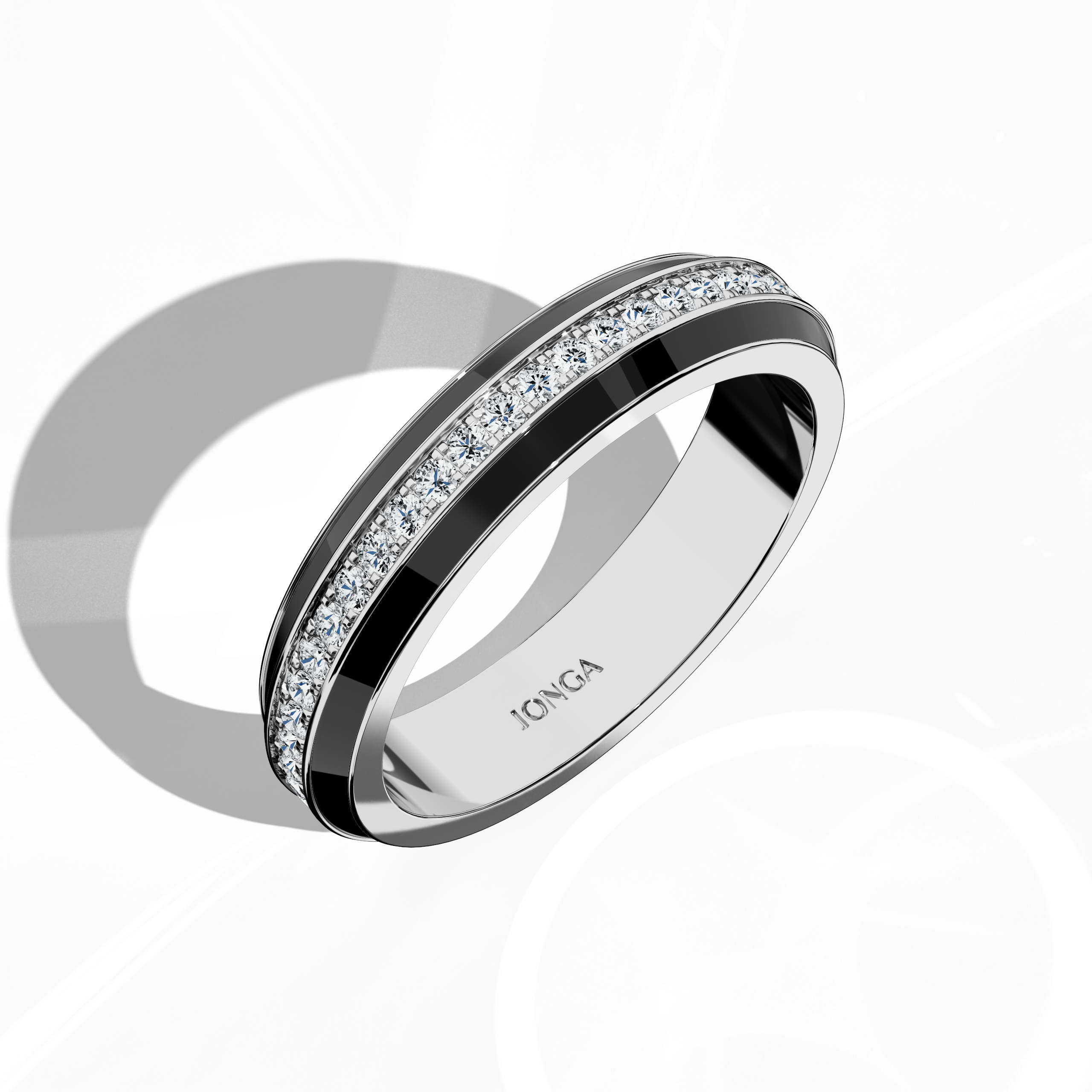 Admire the exquisite profile of this белое золото ring enhanced by bold black glossy enamel and a 0.35 carat paved center stone. Captured in a standing front top side view, the elegant pave band—termed Eternity Pave, Pavé Chic, and Carat Pave—reveals intricate pavé detailing that accentuates the refined shine of белое золото. This piece melds modern sophistication with timeless artistry, exuding luxury and exceptional craftsmanship.
Keywords: enamel, pave design, luxury, designer.