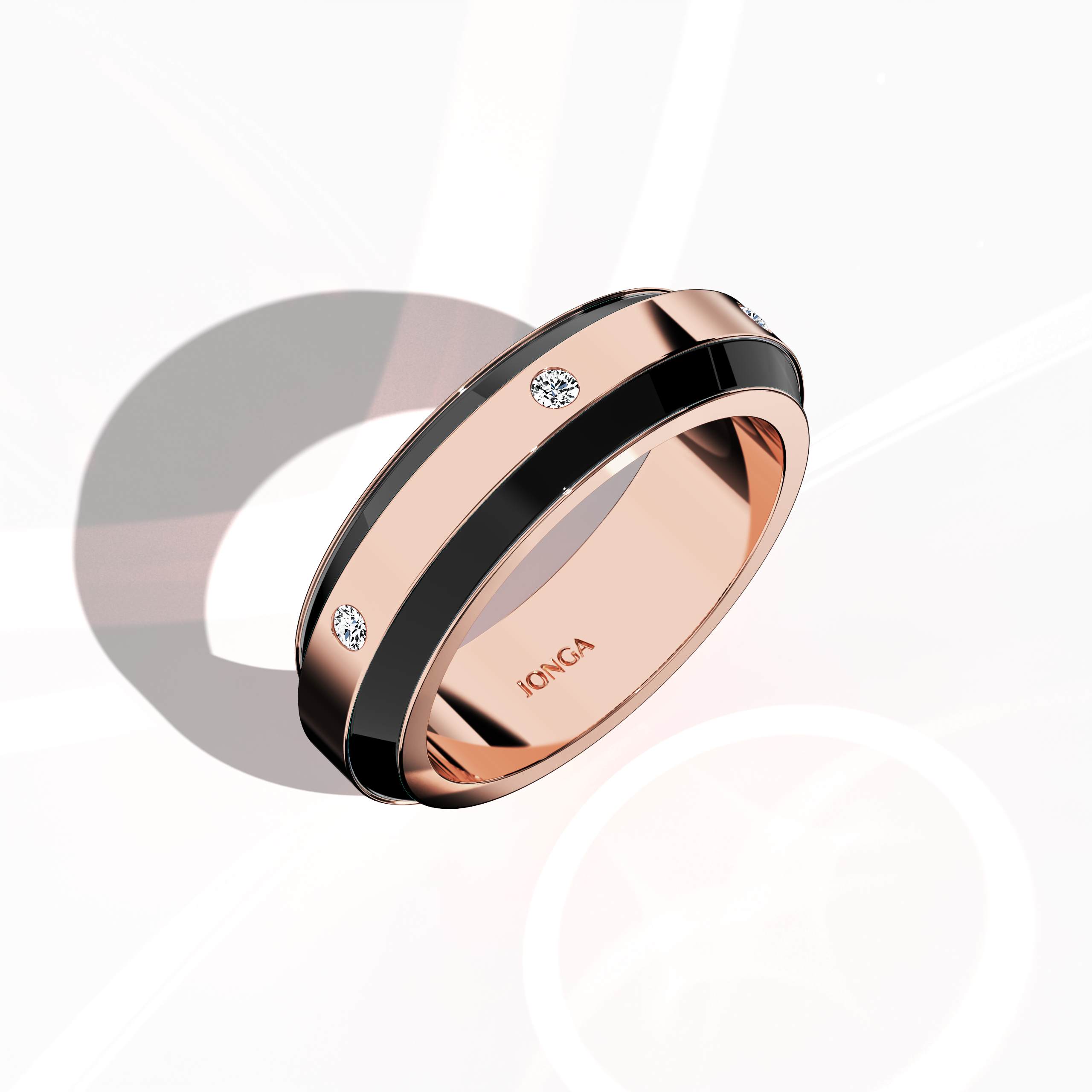 Rendered in sumptuous розовое золото paired with rich black enamel, this six‐diamond ring offers a glossy finish and a striking centerline of diamonds (up to 0.20 carats). Referred to as “Luminous Legacy,” “Vintage Elegance,” and “Gilded Grace,” its design reflects contemporary artistry with classic refinement. Captured in a standing front top side view, the image showcases intricate detailing and keywords: luxury, designer, создано вручную, fine Украшения.