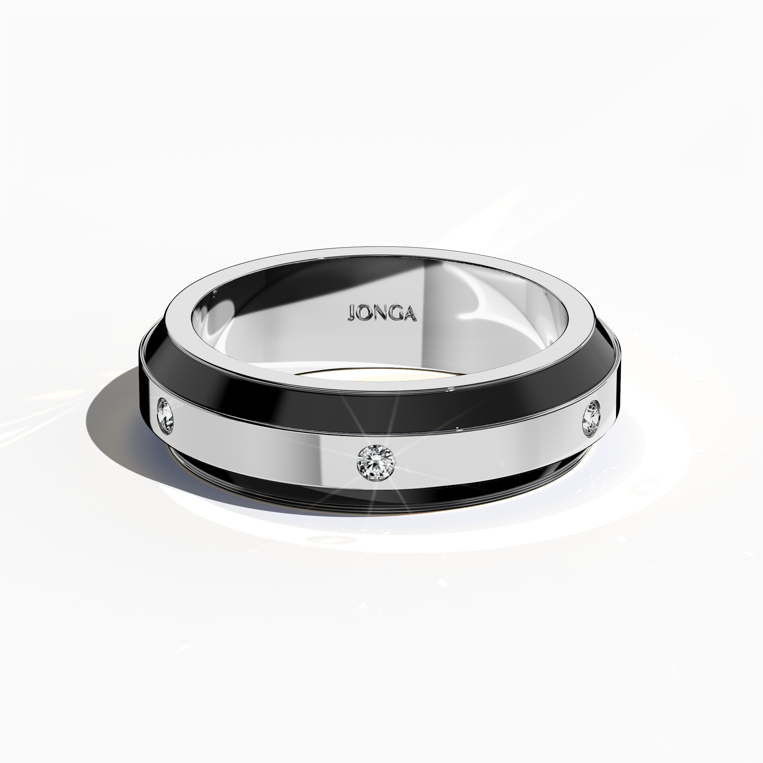 Masterfully designed in белое золото with striking black enamel, this six‐diamond ring boasts a glossy finish and an impeccably aligned centerline of dazzling diamonds (up to 0.20 carats). Also referred to as “Celestial Harmony,” “Six Star,” and “Diamond Serenity,” its refined form marries contemporary flair with classic sophistication. Captured from a sleeping front top view, the image emphasizes exquisite detailing, luxurious craftsmanship, and keywords: luxury, designer, fine Украшения, artisanal.