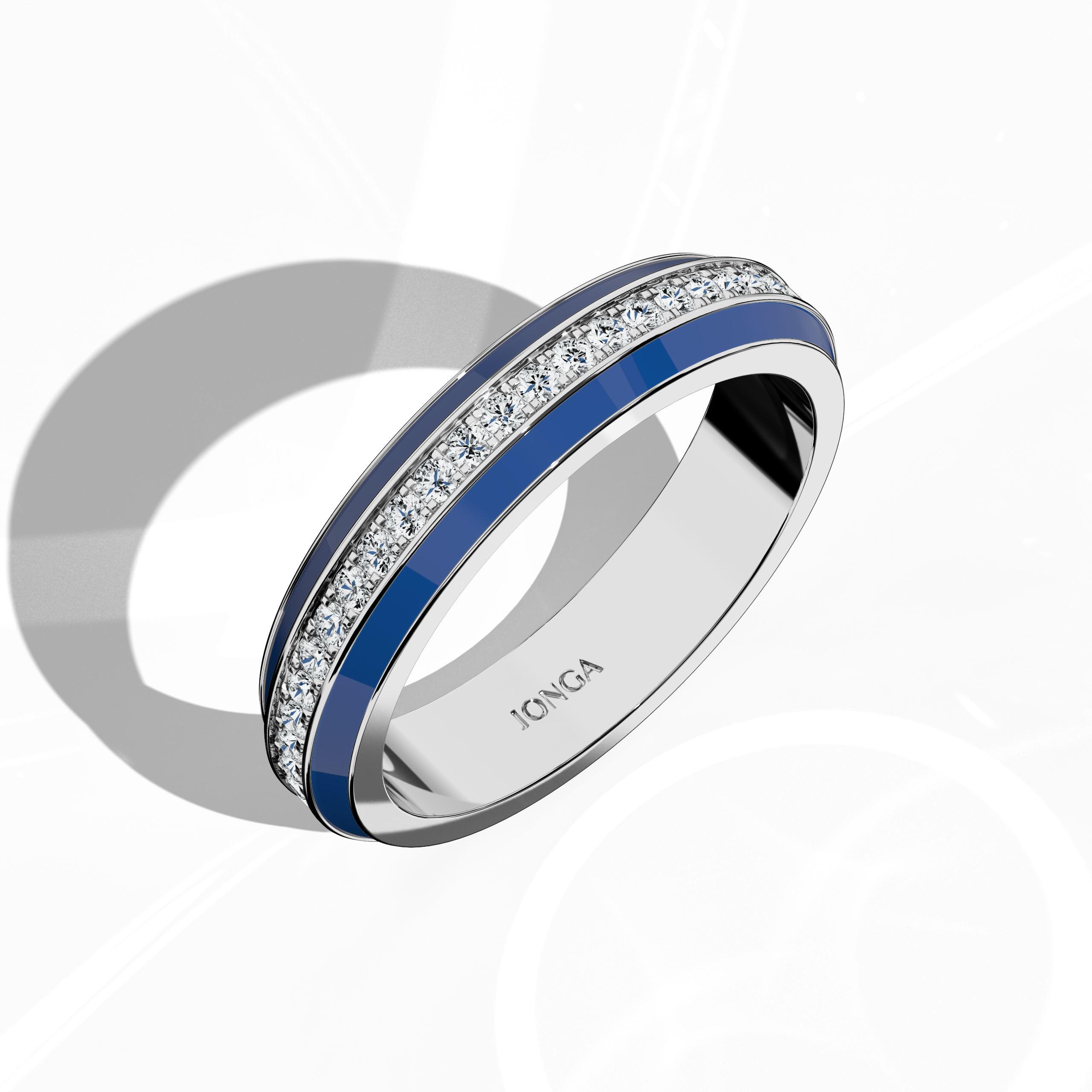 Admire the distinctive profile of this белое золото ring, set off by luminous blue glossy enamel and a 0.35 carat paved center stone in a sophisticated pave band. Captured in a standing front top side view, the intricate pavé details—termed Eternity Pave, Pavé Chic, and Carat Pave—accentuate its refined brilliance. The fusion of artful enamel and pristine белое золото underscores its luxury, modern elegance, and superior craftsmanship.
Keywords: enamel, pave design, luxury, designer.