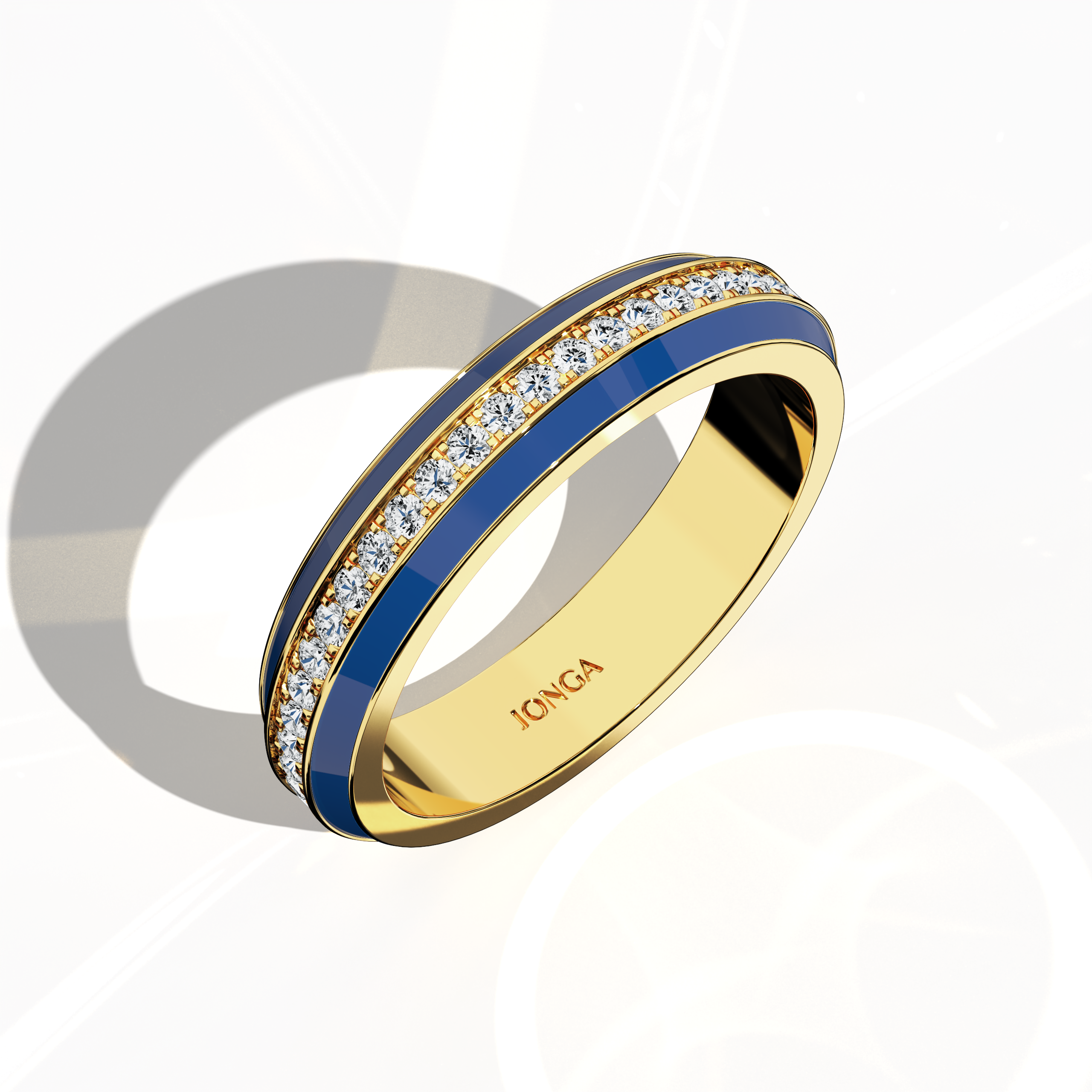Admire the captivating profile of this жёлтое золото ring, accentuated by vibrant blue glossy enamel and a 0.35 carat paved center stone set in an elegant pave band. Viewed from a standing front top side angle, the intricate pavé detailing—termed Eternity Pave, Pavé Chic, and Carat Pave—showcases a striking fusion of warm жёлтое золото with dynamic blue enamel. The design exudes modern luxury, refined artistry, and bold designer elegance.
Keywords: enamel, pave, luxury, designer.