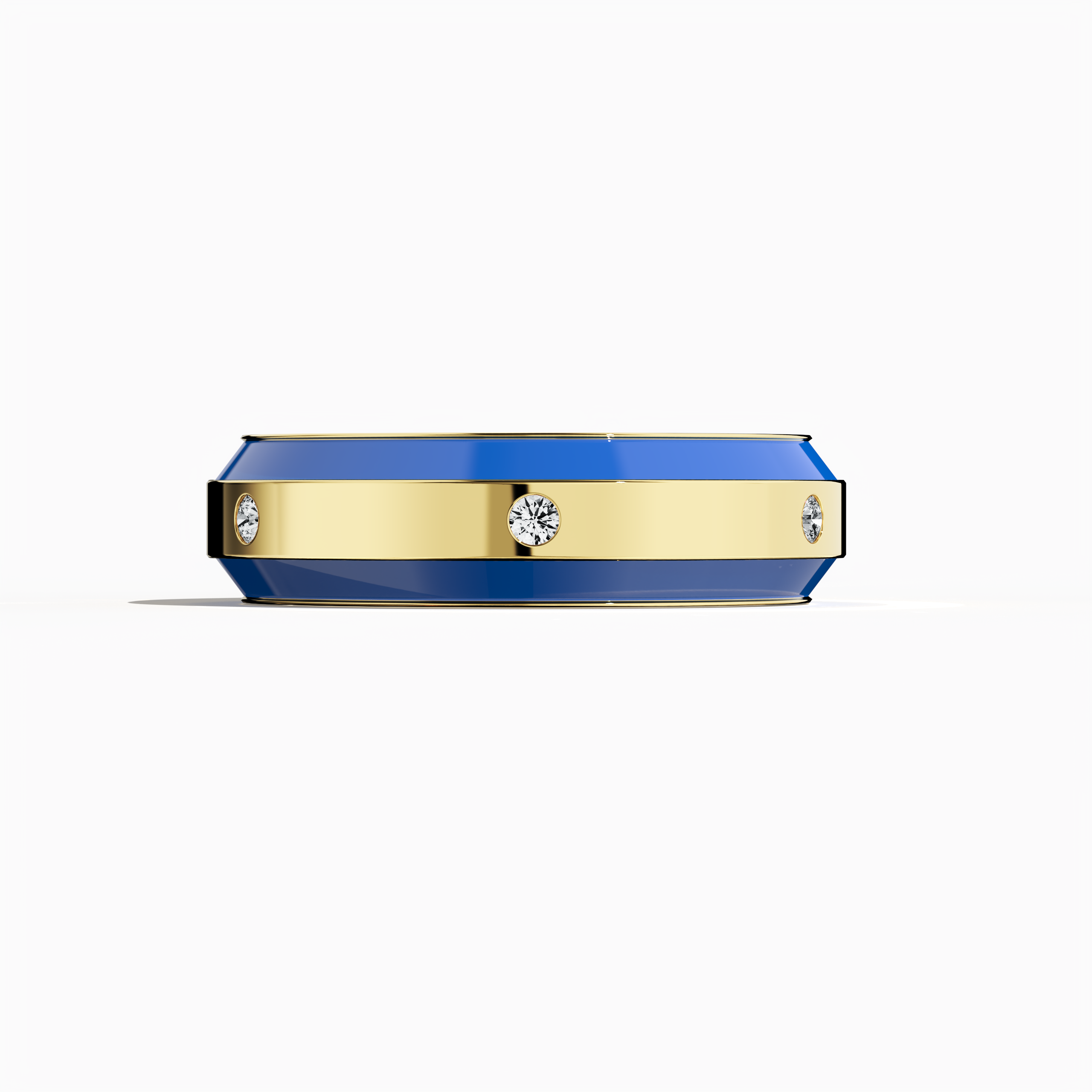 Strikingly designed in жёлтое золото with vibrant blue enamel, this six‐diamond ring features a glossy finish and a centerline of dazzling diamonds (up to 0.20 carats). Also known as “Radiant Curve,” “Golden Allure,” and “Timeless Chic,” its design marries contemporary flair with classic sophistication. Captured from a sleeping front view, the image reveals meticulous detailing, luxurious polish, and keywords: luxury, designer, создано вручную, fine Украшения.
