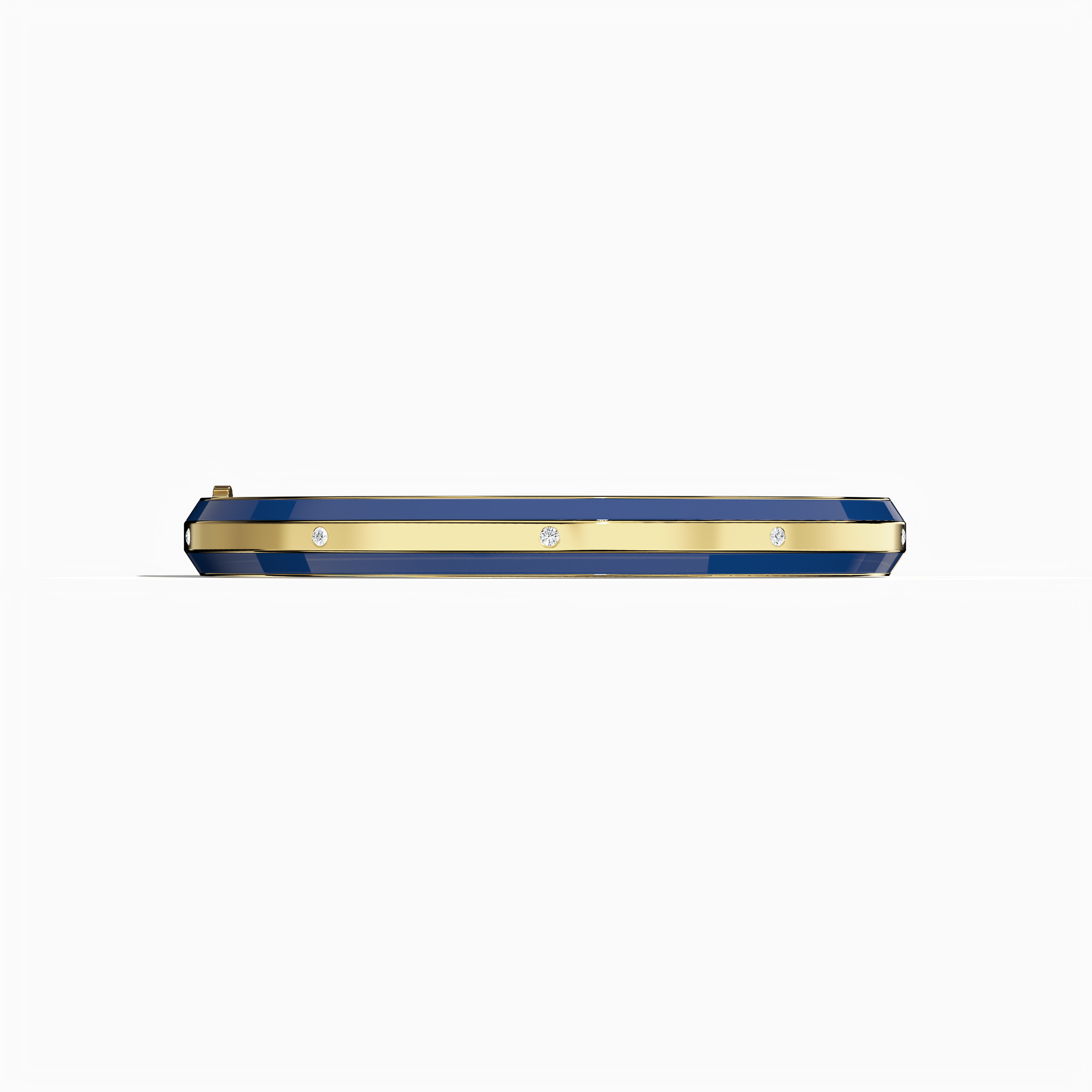 Front view of a side enamel 9-Diamonds bangle featuring 0.25 carat total diamond weight in radiant жёлтое золото—sometimes called classic gold, golden, or sunlit gold. Often referred to as a diamond-encrusted bracelet, kada, or armlet, it showcases a bold blue enamel strip—navy or sapphire toned—complementing nine sparkling diamonds. Keywords: diamond bangle, жёлтое золото, blue enamel, 9 diamonds, unisex.