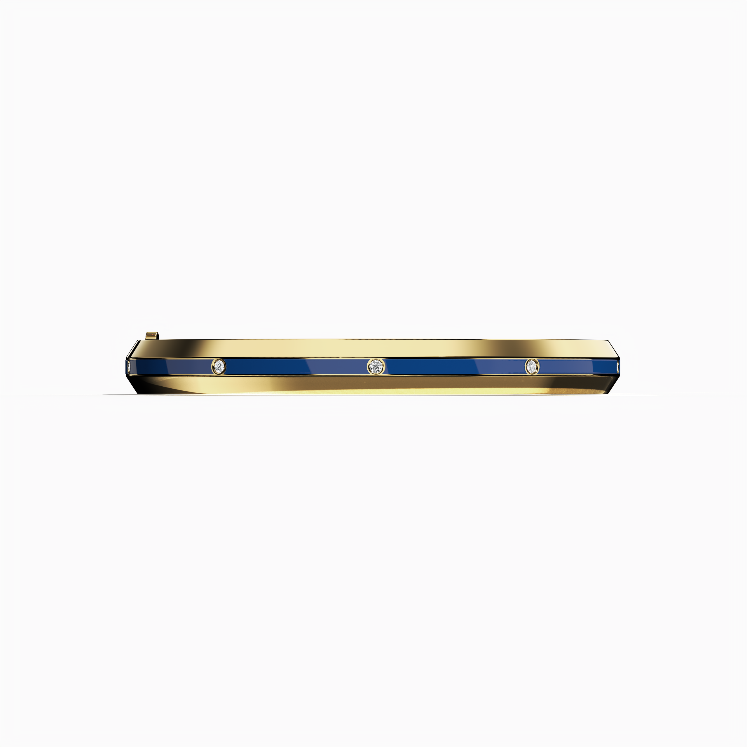 Front view of a center enamel 9-Diamonds bangle featuring 0.25 carat total diamond weight in classic жёлтое золото—often referred to as golden, sunlit gold, or traditional gold. Called a diamond-encrusted bracelet, kada, or armlet, it highlights a bold blue enamel center—navy or sapphire toned—enhanced by nine brilliant diamonds. Keywords: diamond bangle, жёлтое золото, blue enamel, 9 diamonds, unisex.