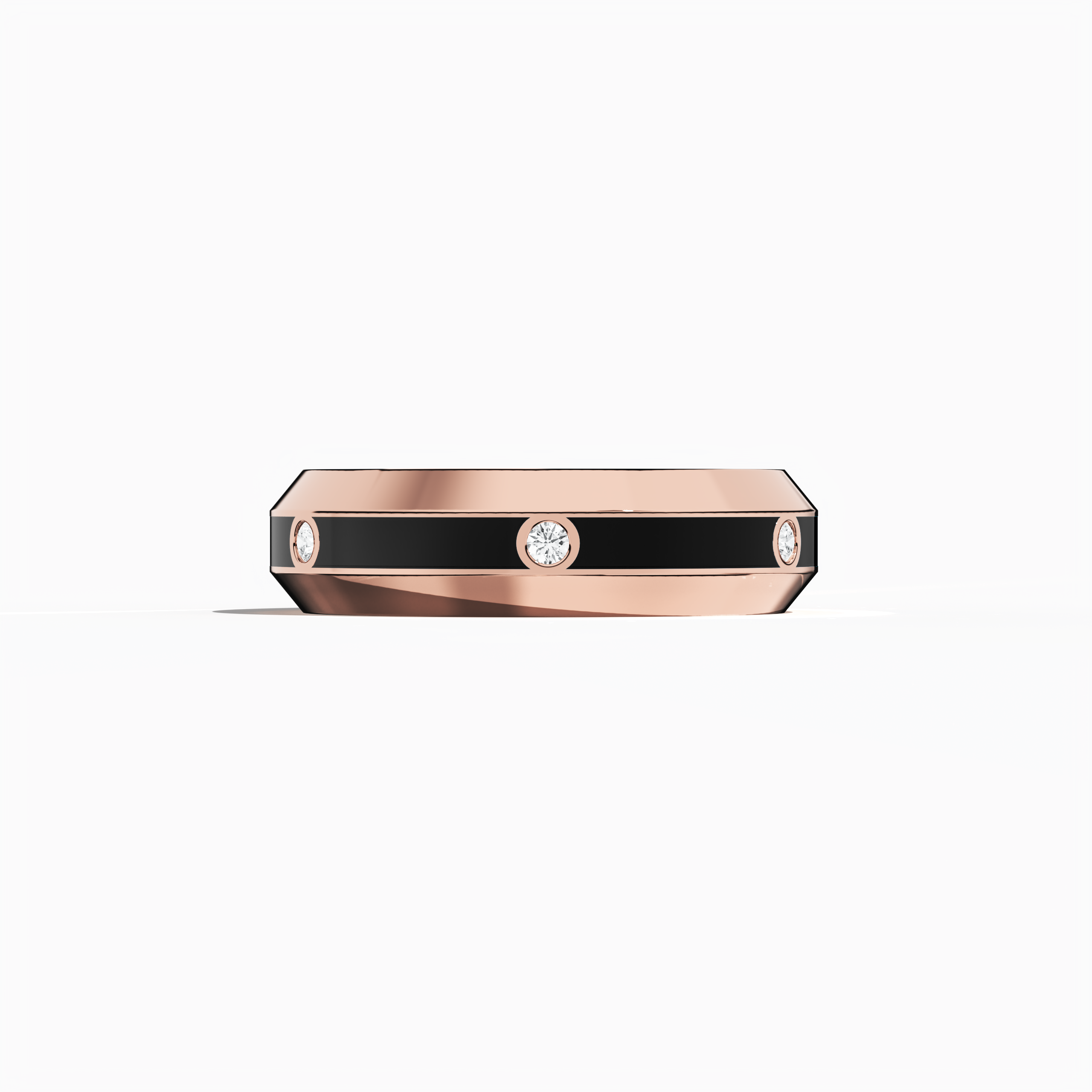 This stunning six diamond center step enamel ring in розовое золото with a dramatic black glossy enamel finish is captured in a sleeping front view. The band, adorned with a 0.20-carat diamond line, exemplifies exquisite craftsmanship. Known as ‘Blush Elegance’ or ‘Rose Noir Splendor’ in various design circles, the piece merges vintage charm with modern luxury. Keywords: розовое золото ring, enamel, diamond, luxury Украшения, designer, fine craftsmanship, modern, elegant.