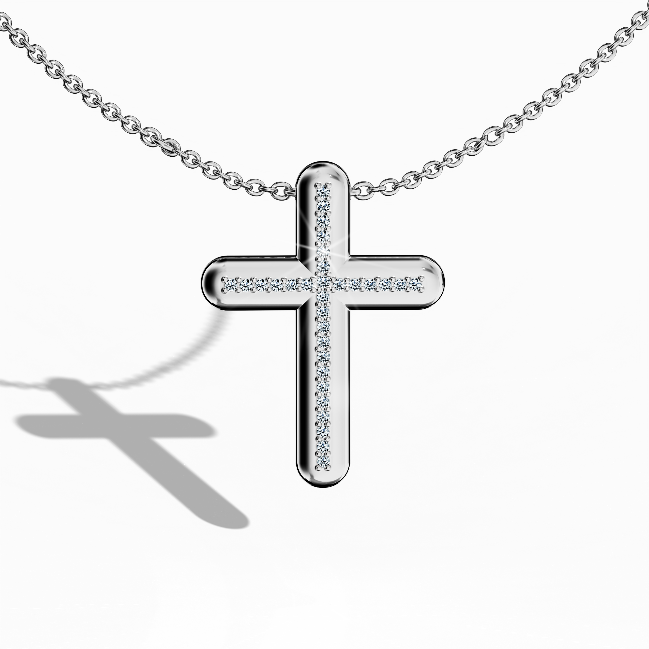 Front view of a center paved cross pendant in luminous белое золото, sometimes described as pale or silver-hued metal in different regions. This diamond pavé design showcases 0.20 carat of sparkling stones set at the center, often called a diamond-studded cross or glimmering cross. Its polished contours and refined silhouette embody timeless devotion and contemporary flair, appealing to those seeking a versatile statement piece.
Keywords: center paved cross, белое золото, 0.20 carat diamond, elegant design.