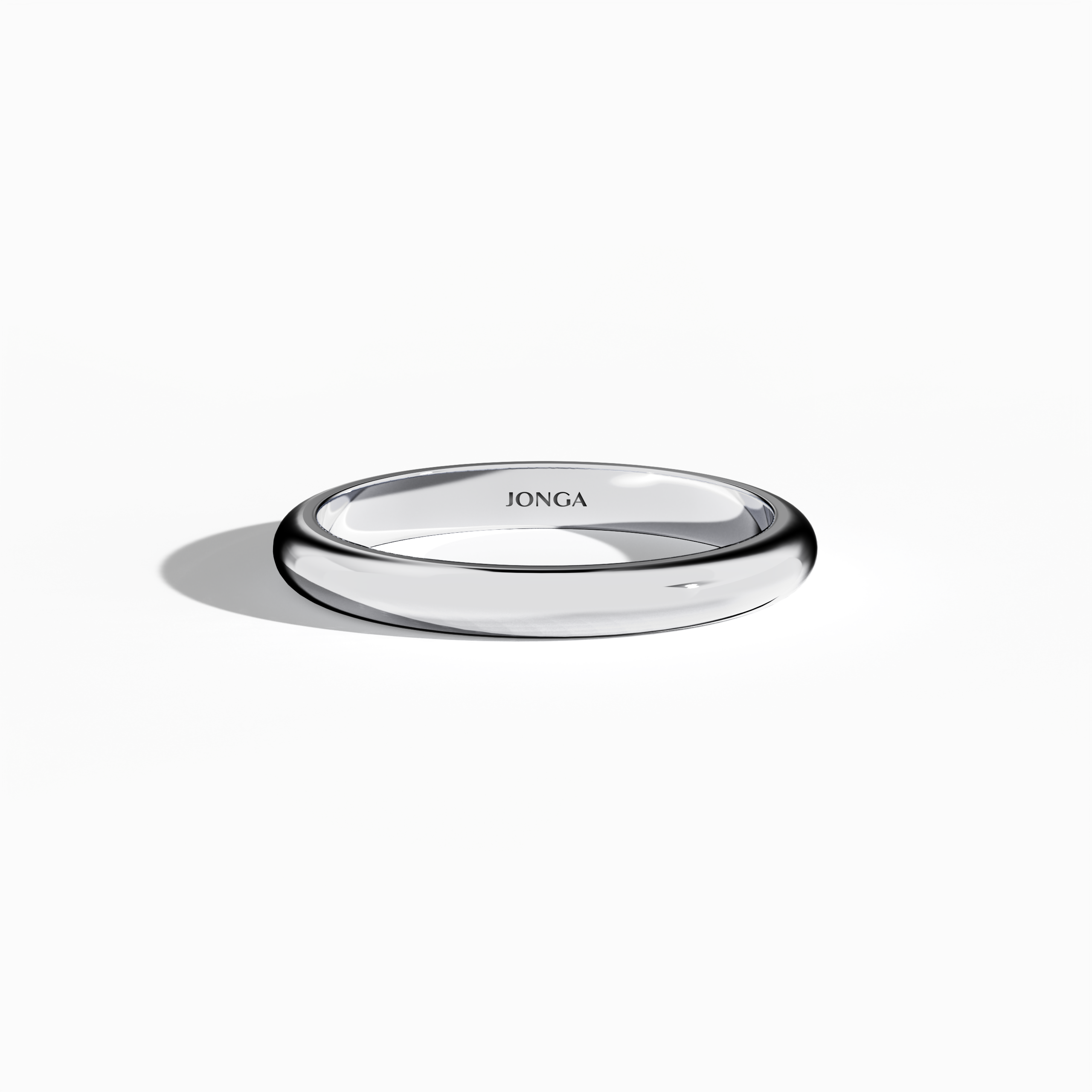 Depicted in a sleeping front top view, this classic wedding band in luminous белое золото boasts a precise 2.5 мм width and a high-gloss finish that highlights its sleek contours. Celebrated as a traditional, timeless, minimalist, and elegant wedding band, its sterling white tone symbolizes enduring luxury and refined artistry. Keywords: wedding ring, белое золото, glossy, classic design, refined, minimalist.