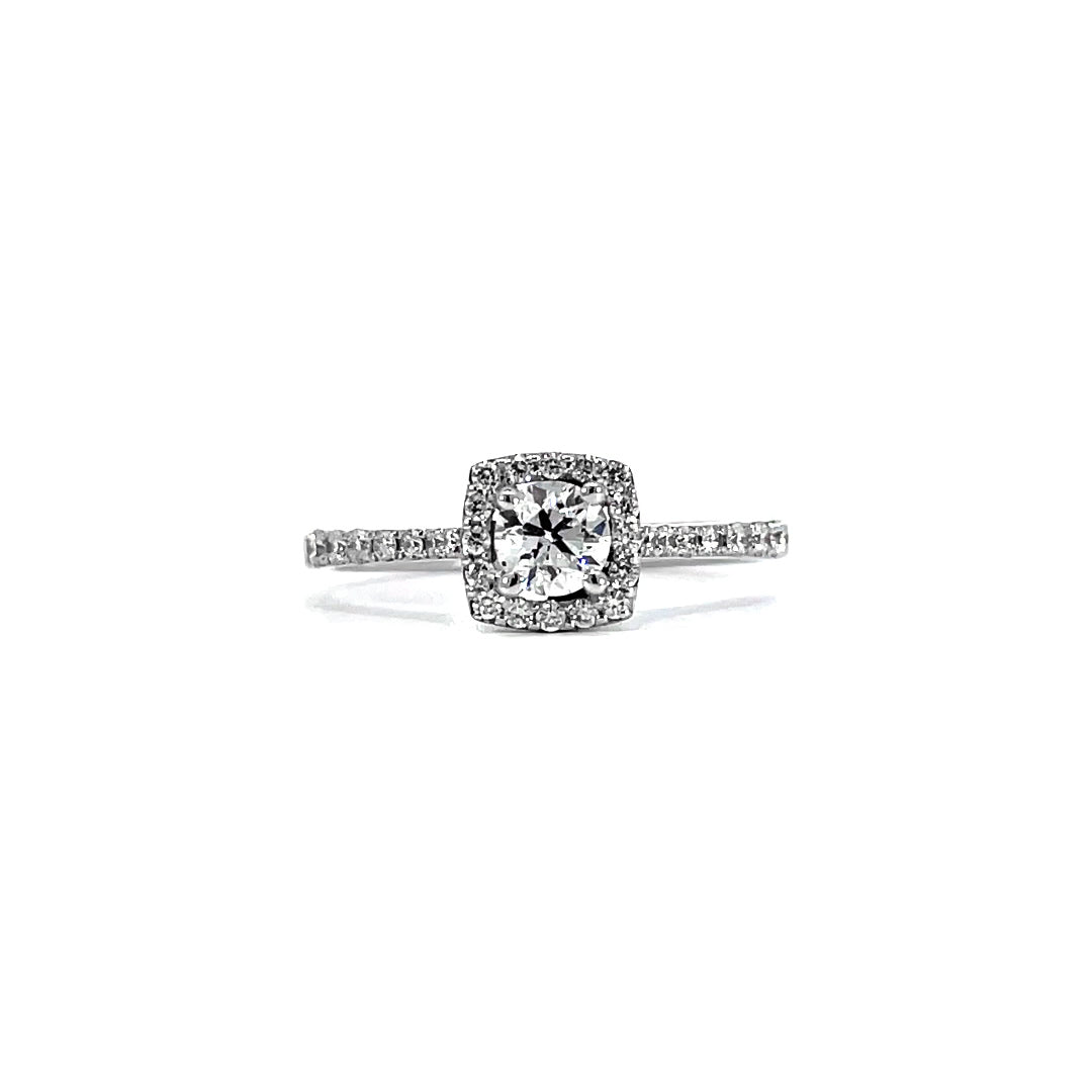 Curved Halo Paved Ring 0.50 carat total diamond D-F color VVS-VS clarity 18K white gold handcrafted in Dubai