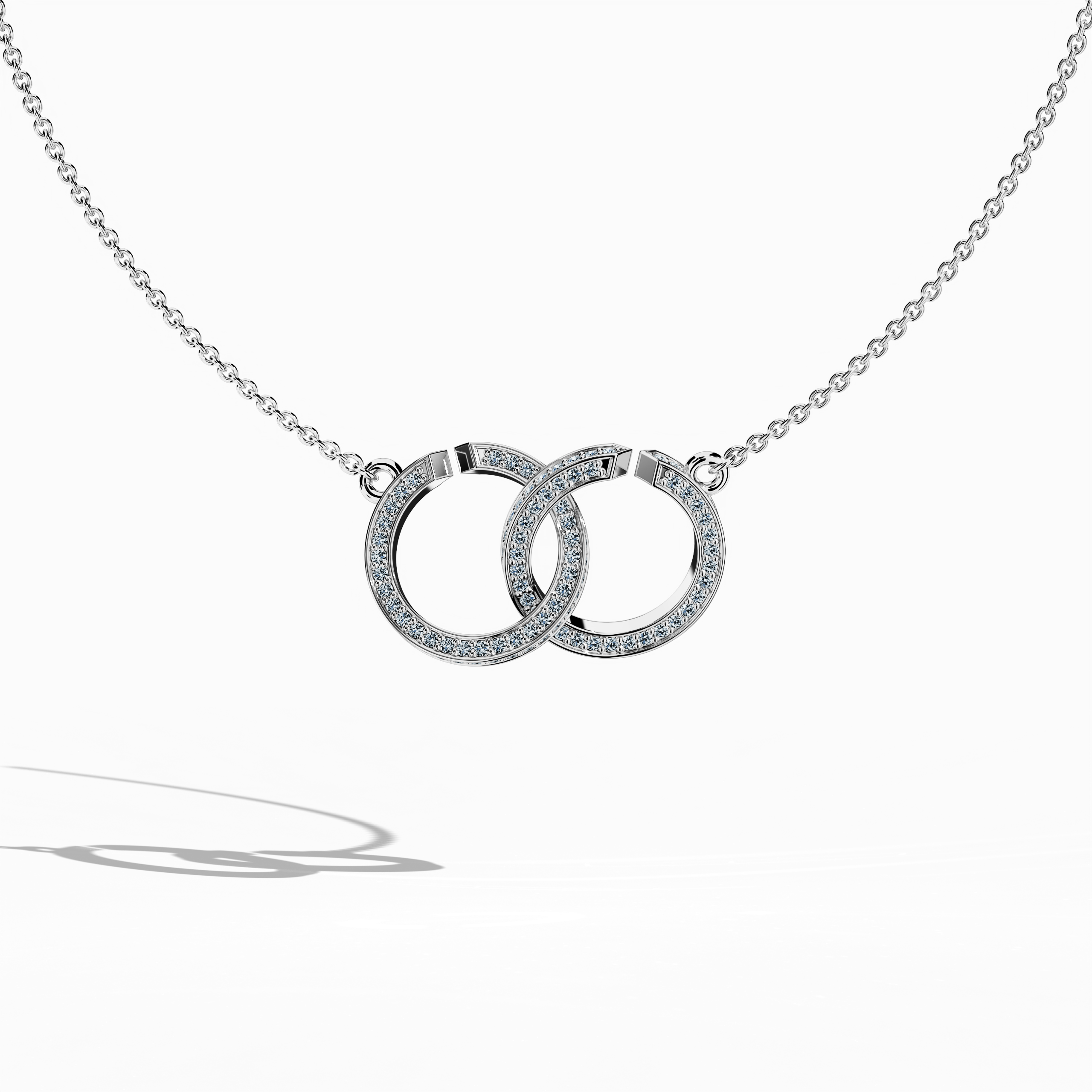 Front view of an exquisite interlock бриллиант кулон in белое золото (oro blanco, or blanc, Weißgold), featuring up to 0.90 carat бриллианты set within an intricately interlocked design. This luxury piece of jewelry (jewellery, joias, bijoux, gioielli, schmuck) is also known as a бриллиант interlock колье or interlocked бриллиант кулон, blending modern geometric patterns with timeless elegance. Its gleaming finish and balanced structure reflect superb craftsmanship. Keywords: interlock бриллиант кулон.