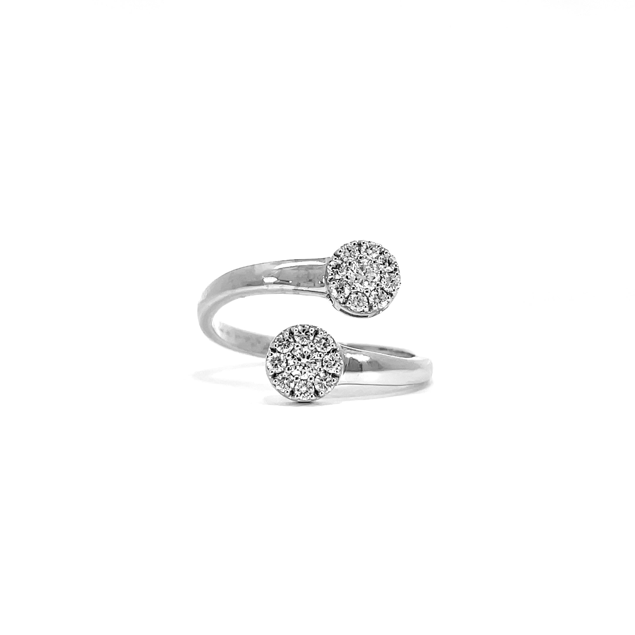 Double cluster ring 0.37 carat total diamond D-F color VVS-VS clarity 18K white gold handcrafted in Dubai