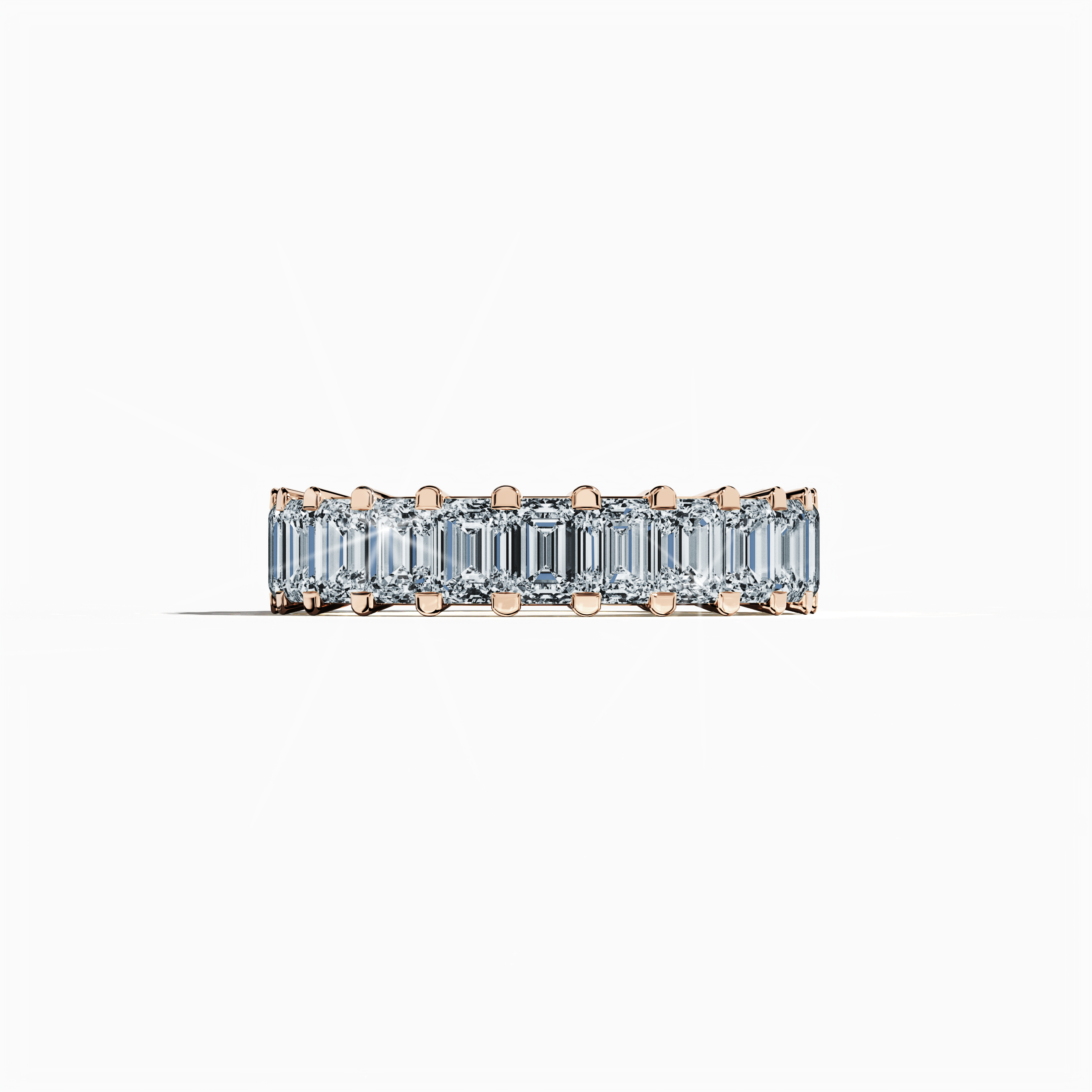 Captured in a delicate sleeping front view, this striking Emerald Eternity ring features a warm розовое золото band, also celebrated as pink or blush gold in diverse design lexicons. Embracing renowned identities such as Eternal Emerald, Infinity Emerald, and Everlasting Allure, it showcases up to 24 dazzling diamonds totaling 4.55 carats, gracefully encircling a vivid emerald centerpiece. Keywords: luxury, fine Украшения, innovative design, timeless elegance, refined craftsmanship.