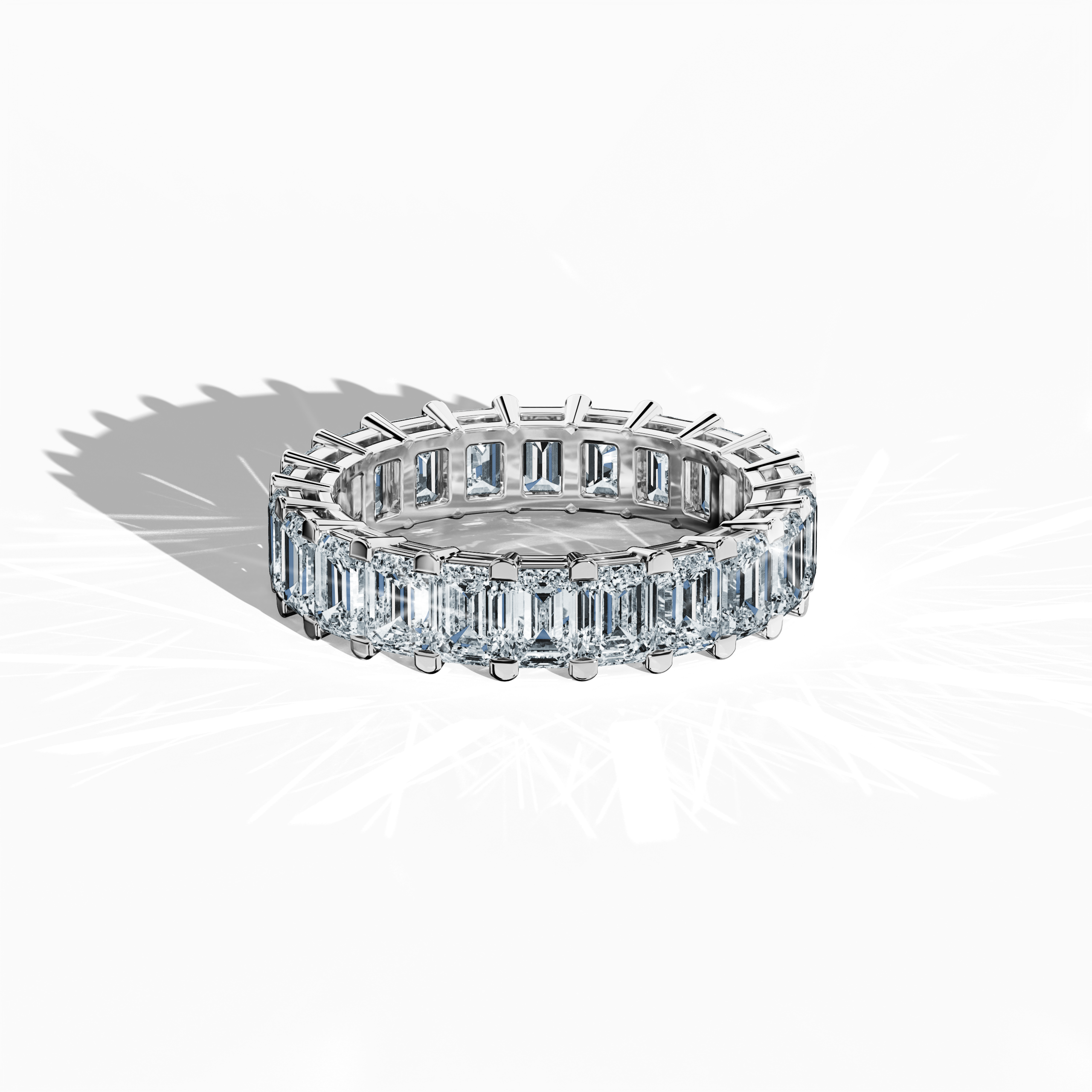 Displayed from a refined sleeping front top view, this exquisite Emerald Eternity ring in radiant белое золото—also known as argent or платина-toned gold—embodies classic sophistication. Recognized by design titles like Eternal Emerald, Infinity Emerald, and Everlasting Allure, it boasts up to 24 brilliantly set diamonds weighing 4.55 carats that gracefully frame a deep emerald centerpiece. Keywords: luxury, fine Украшения, elegance, innovative design, superb craftsmanship.