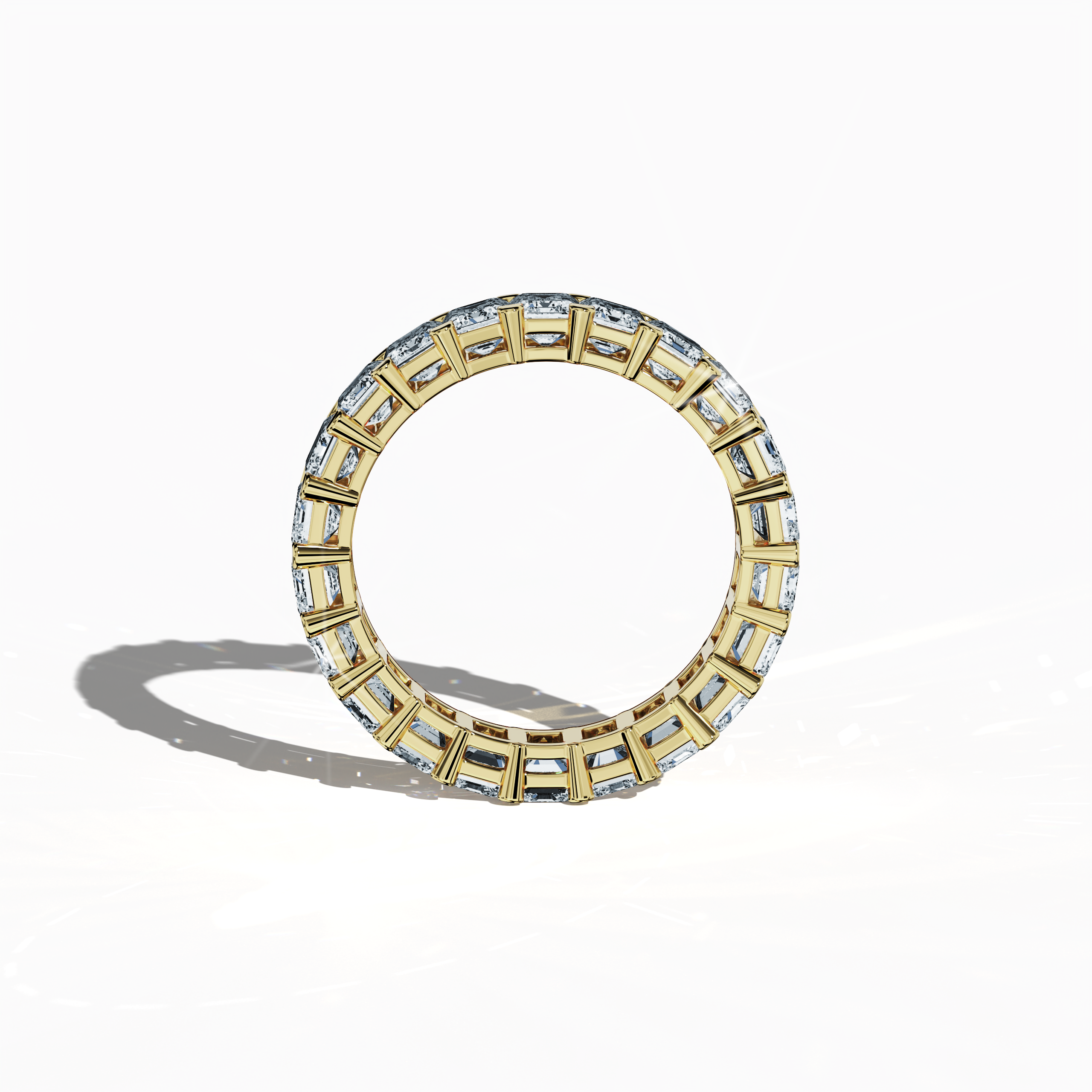Presented in an elegant standing front view, this Emerald Eternity ring in luminous жёлтое золото—recognized alternatively as classic or sunlit gold—radiates unmatched sophistication. Adorned with revered design identities such as Eternal Emerald, Infinity Emerald, and Everlasting Allure, it boasts up to 24 brilliantly set diamonds totaling 4.55 carats, framing a rich emerald centerpiece. Keywords: luxury, fine Украшения, innovative design, timeless elegance, exceptional craftsmanship.