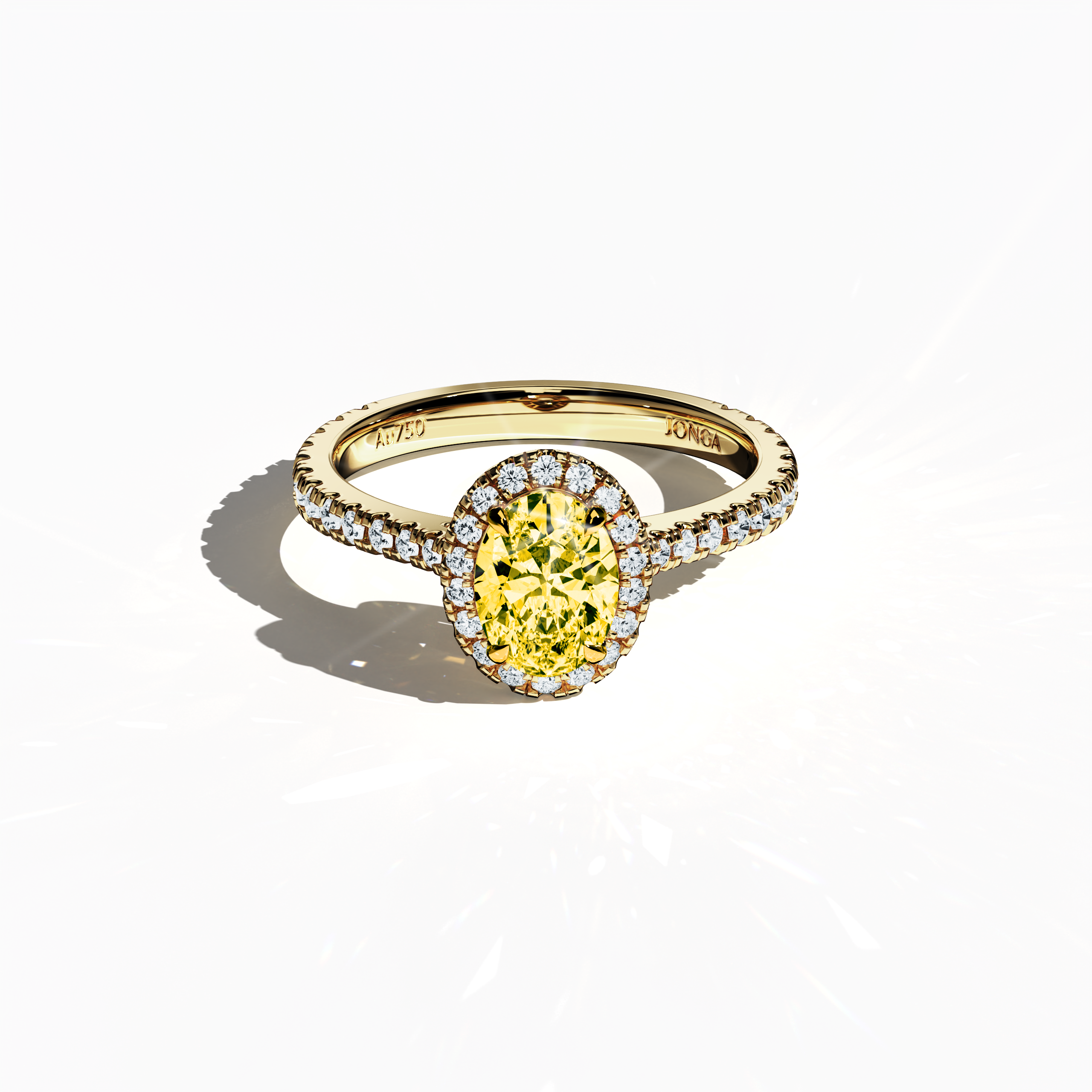 Seen from a gentle sleeping front top angle, this exquisite halo paved ring in radiant жёлтое золото features a brilliant 1 carat yellow oval‐cut diamond center embraced by a 0.60 carat halo of shimmering side stones, summing to 1.60 carats of luminous beauty. Infused with Classic Halo, Modern Halo, Vintage Halo, Contemporary Halo, and Eternity Halo styles alongside oval and brilliant cut accents, its rich golden, amber‐toned finish exudes vibrant luxury. Keywords: создано вручную, sparkle, elegance.