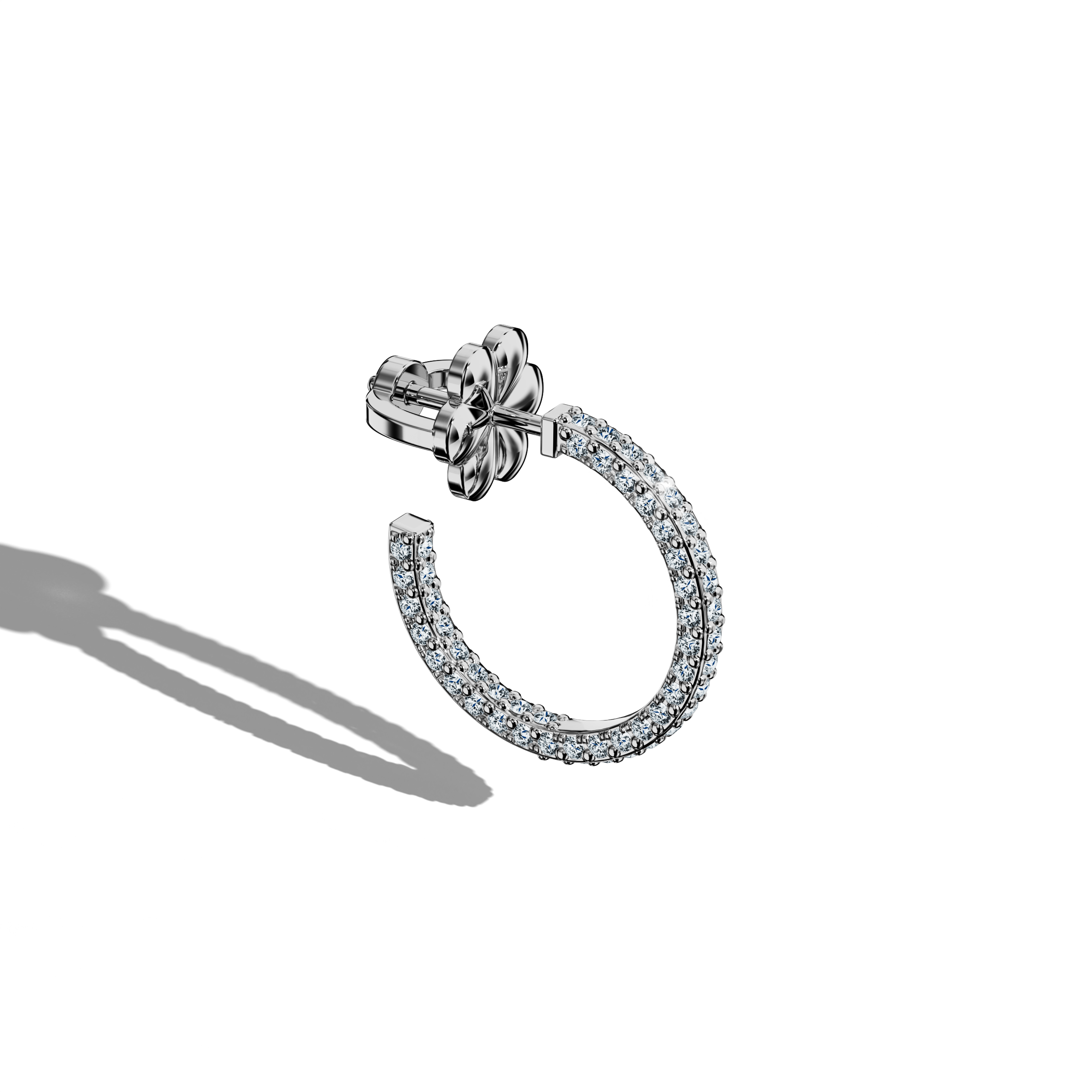 Front top side view of 3‑row 12 мм белое золото diamond hoop earrings – fine Украшения/fine Ювелирные изделия ear adornments featuring three rows of dazzling diamonds in a compact 12 мм hoop, ideal for everyday sparkle and elegant style.