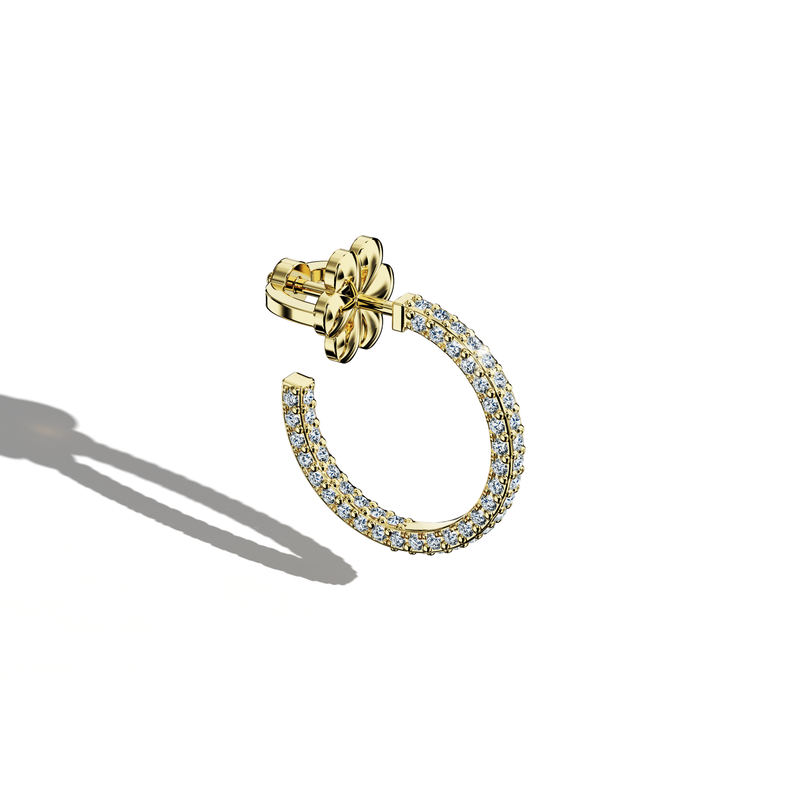 Front top side view of 3‑row 12 мм жёлтое золото diamond hoop earrings – vibrant diamond ear rings and stylish Украшения/fine Ювелирные изделия accessories showcasing three rows of luminous diamonds in a 12 мм hoop for a striking yet refined look.